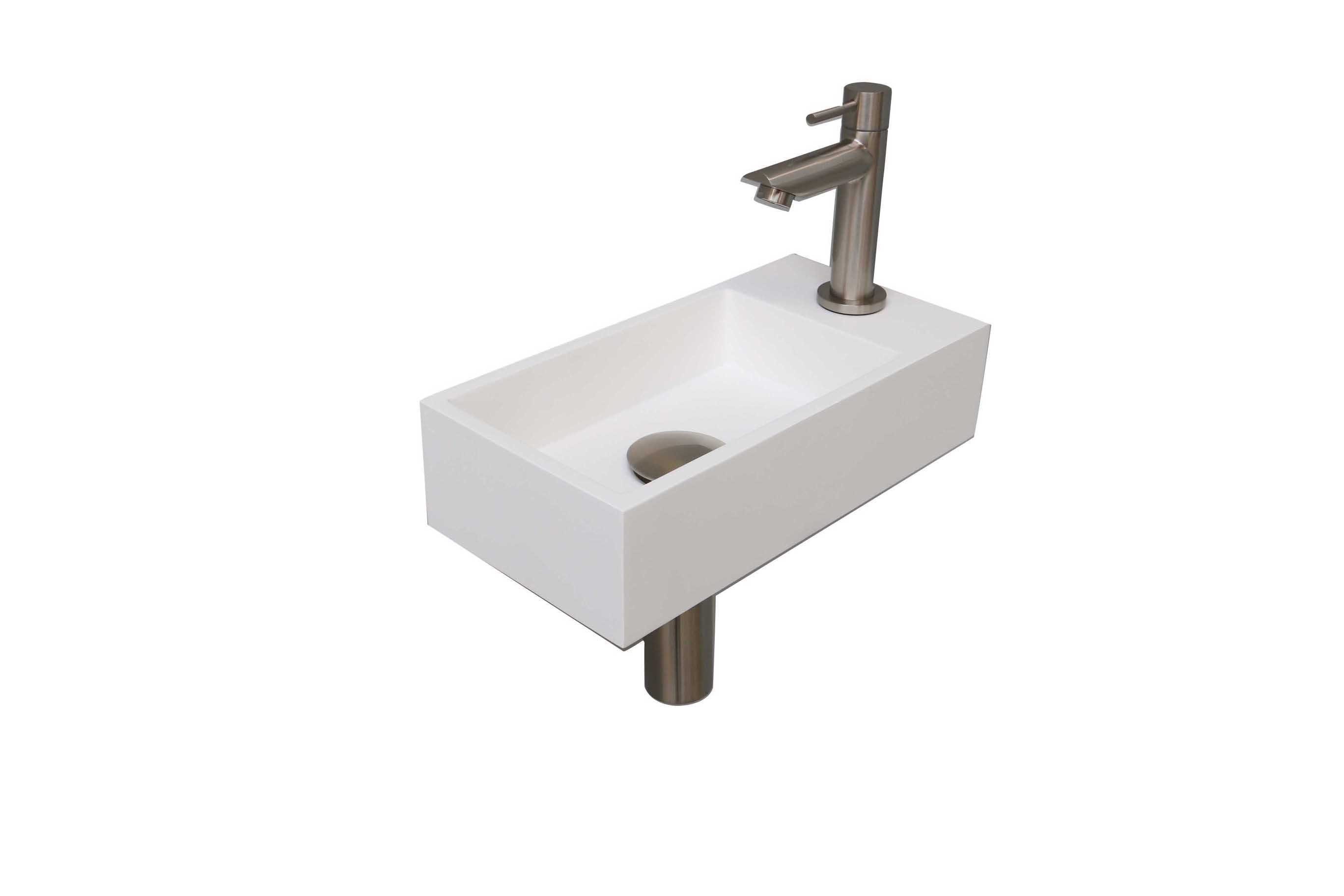 INK fonteinpack Polystone R incl. kraan sifon plug en montageset 1805177 m. wit/brushed nickel H90xB360xD180