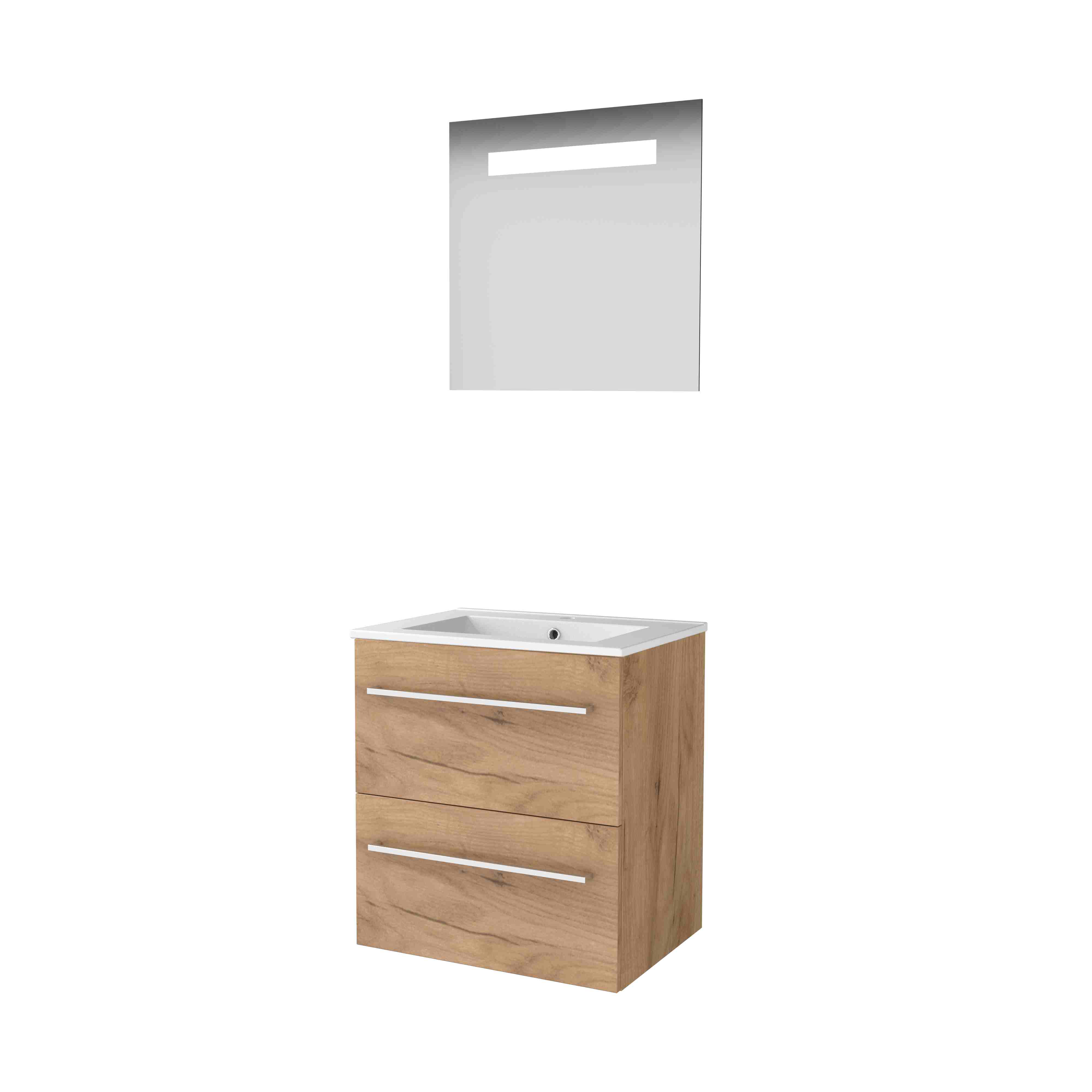 Basic Economic 46 set 60x46cm met gr. 2 la keram. wast. 1 krgt. incl. spiegel m. verl. E46GR60PWO Whisky Oak