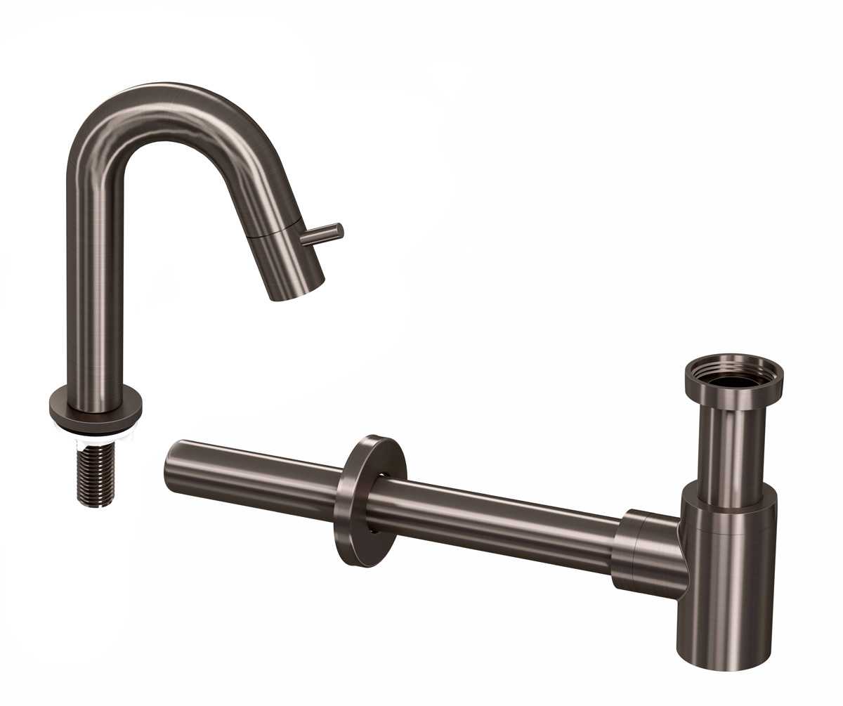 INK Combi 4B fonteinkraan staand gebogen laag m. syphon Metal black / 9902474