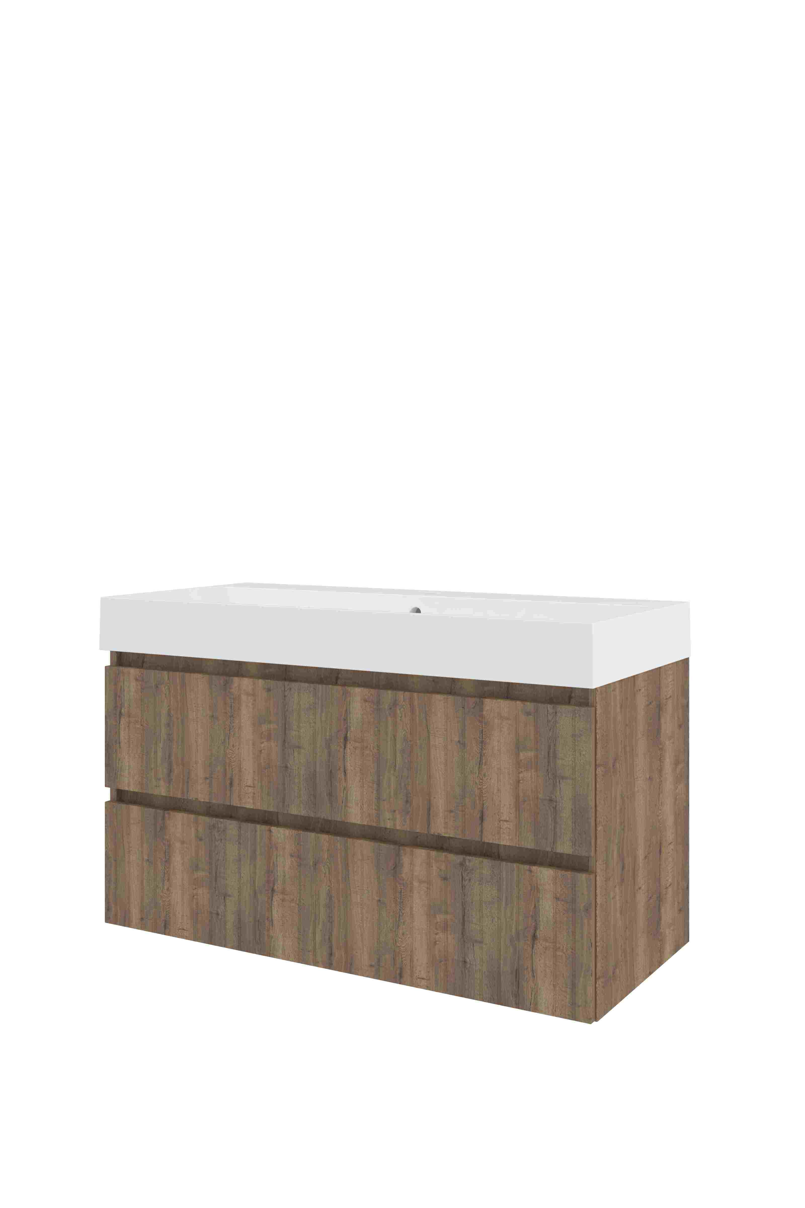 Proline Set polystone Loft wast. met 1 krgt. en onderkast sym. gefr. 1818733 Terra oak/Glans wit 1000x460x620