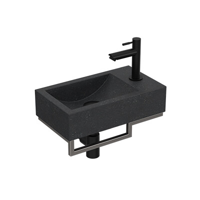 Proline pack hardsteen m. krgt. R fontein stalen frame geb. rvs kraan sifon plug + bev. Blue stone/Mat zwart / 1805228P