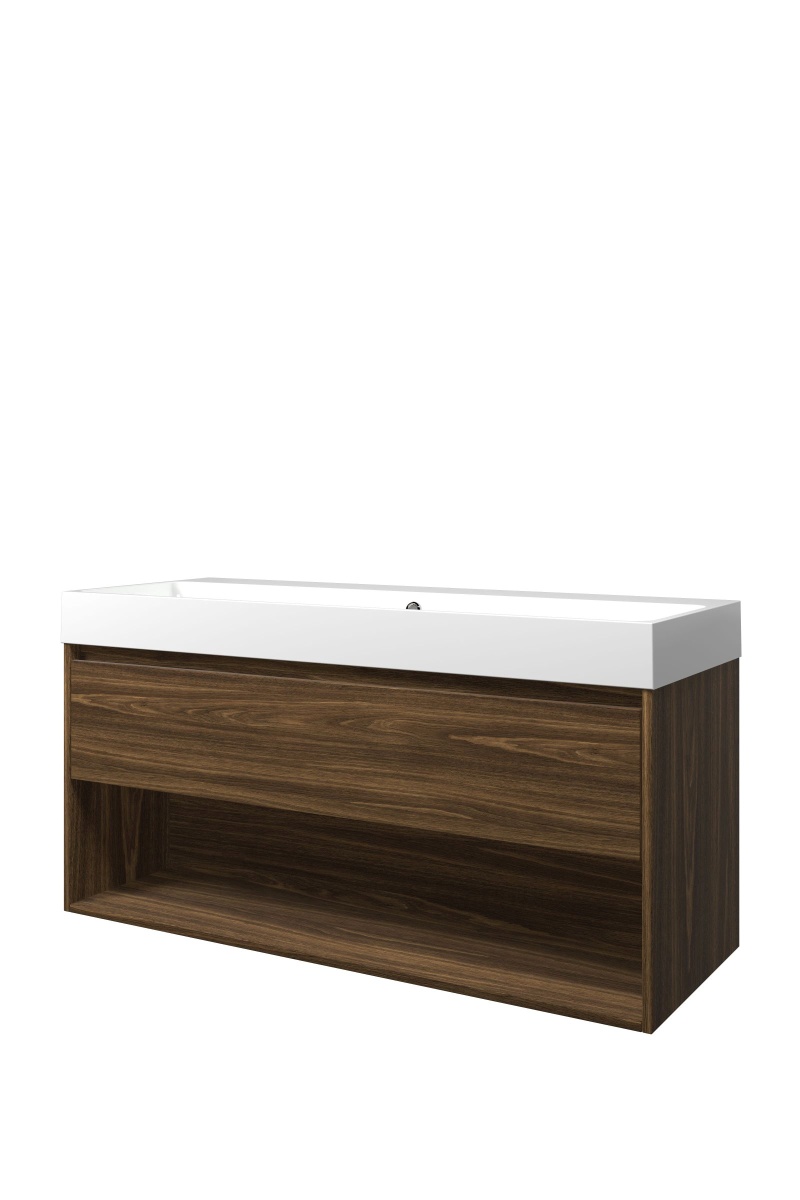 Proline set polystone Loft wast. z. krgt. en onderk. met schap 1816743 Cabana oak/Glans wit H620xB1200xD460