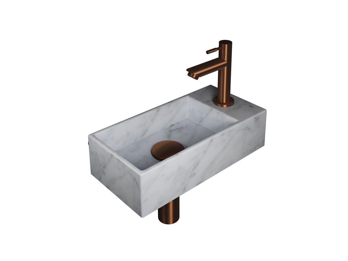 INK Versus pack Marmer R incl. fonteinkraan sifon design plug + montageset H90xB360xD180 Mat wit marmer/Mat rose goud / 1805325