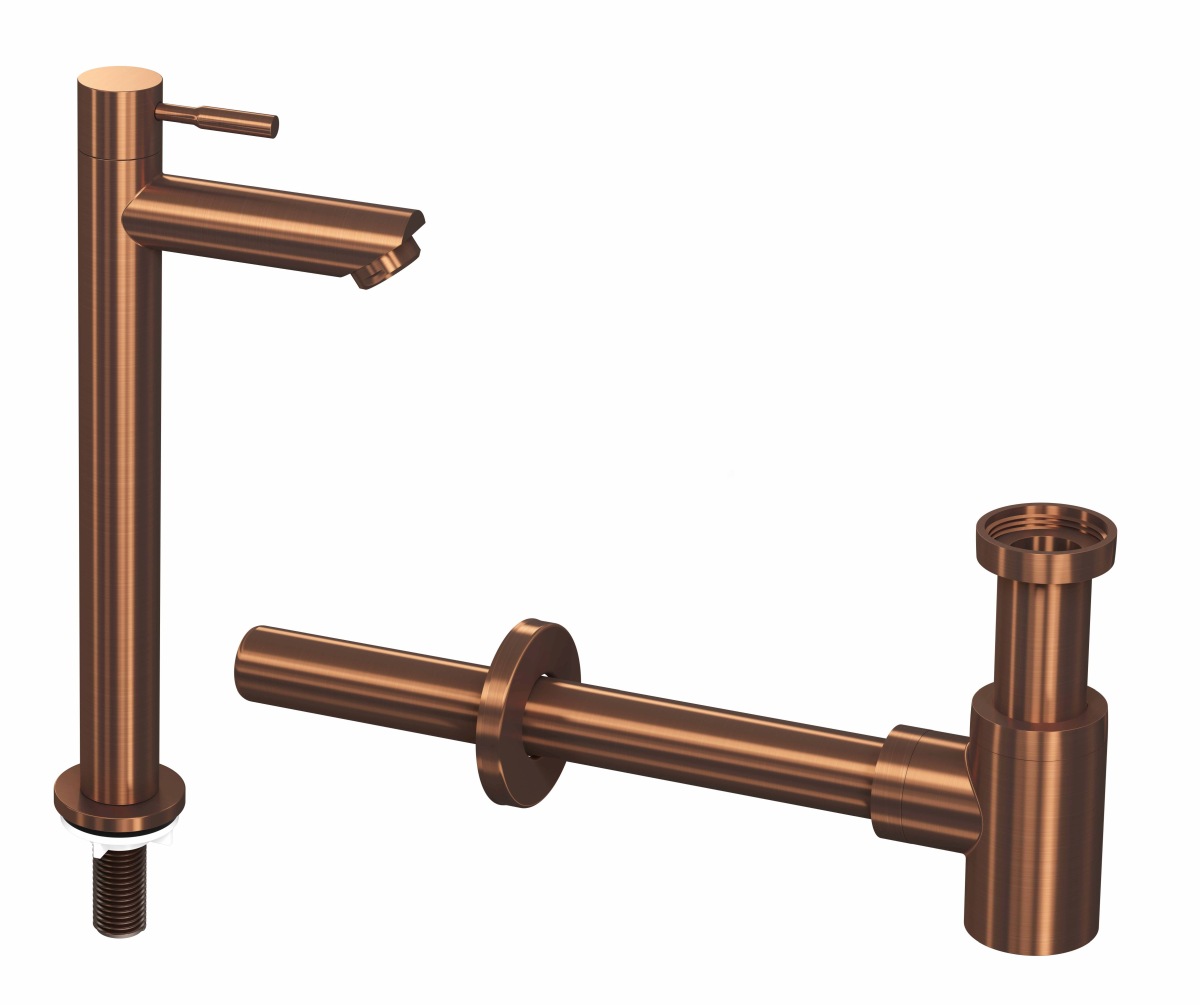 INK set 2B fonteinkraan staand hoog en design sifon 9902442 mat rose goud