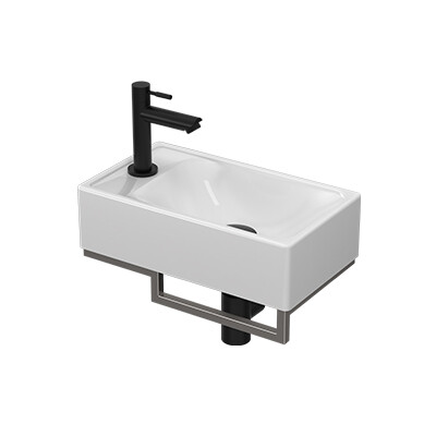 Proline pack porselein m. krgt. L fontein stalen frame geb. rvs kraan sifon plug + bev. Glans wit/Mat zwart / 1805196P