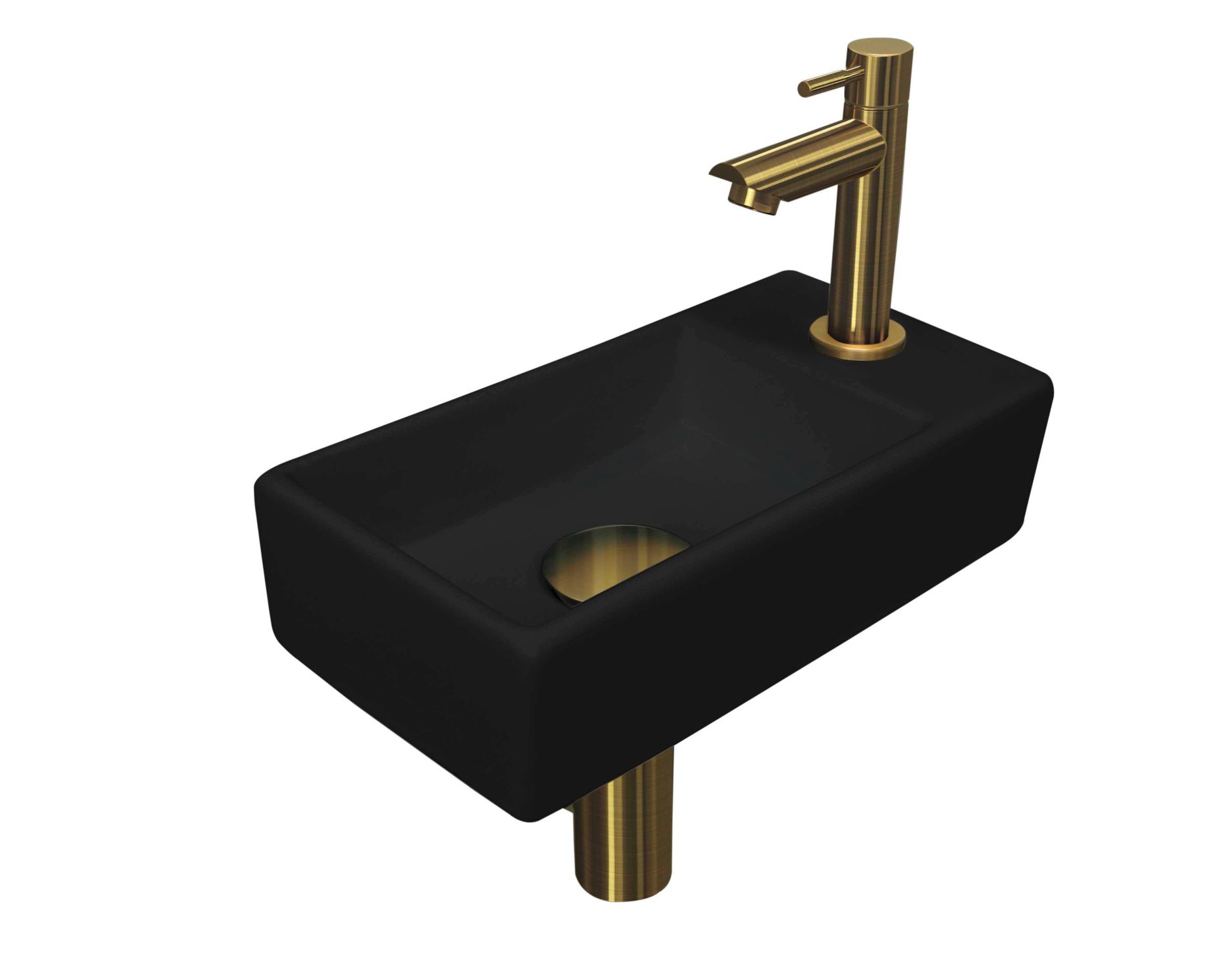 INK fonteinpack pors. R incl. kraan sifon plug en montageset 1805318 m. zwart/Brushed mat goud H90xB360xD180