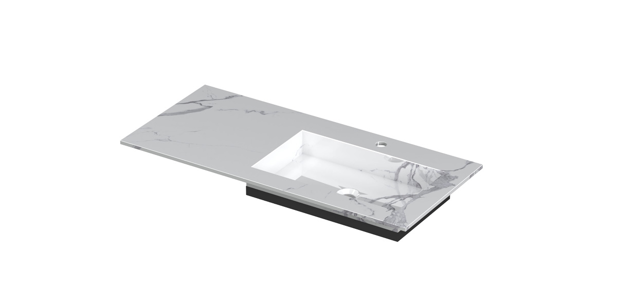 INK Post wast. keramische slab envelop bak R m. 1 krgt. H10xB1000xD450 Statuario glans / 210193