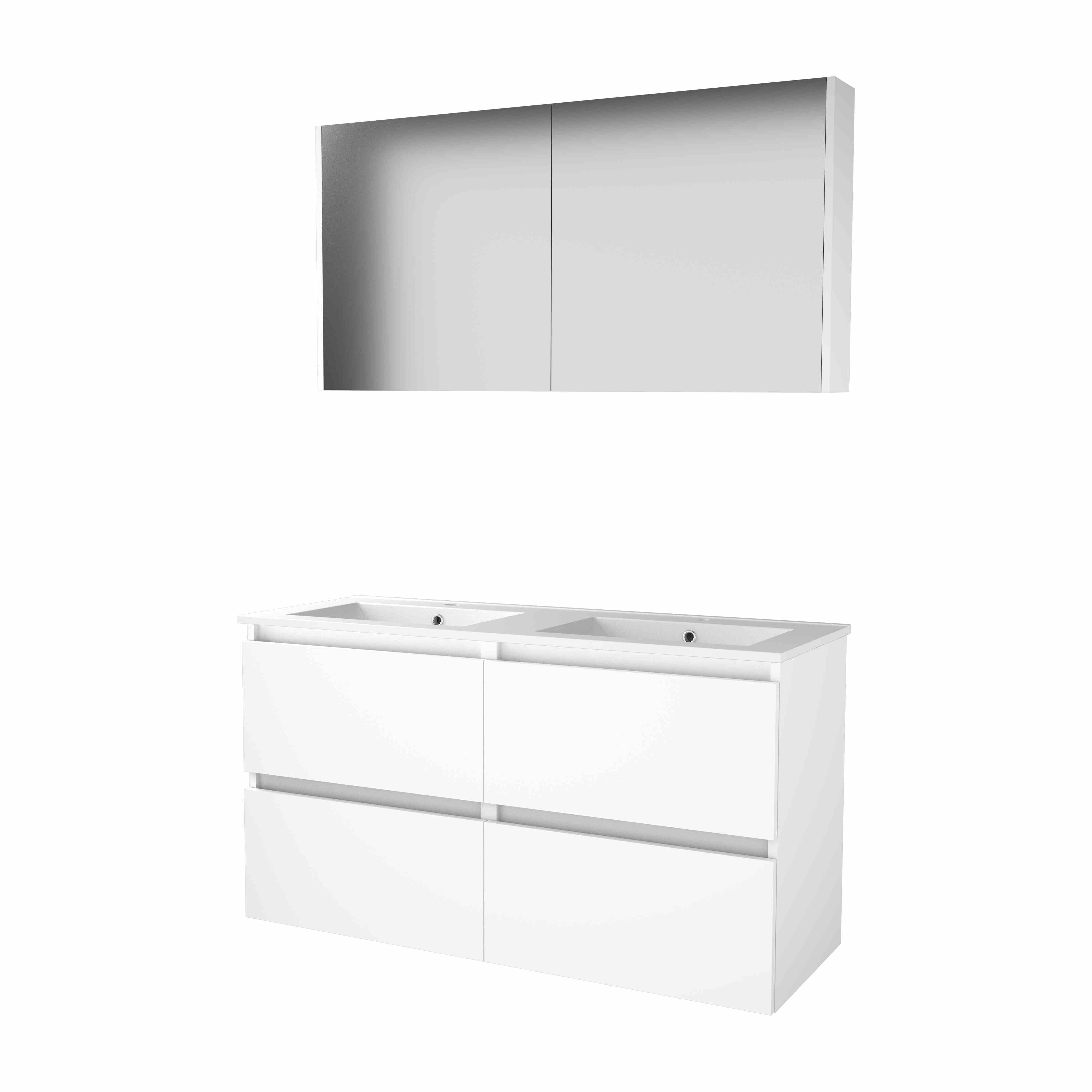 Basic Comfort 46 set 120x46cm greepl. 4 la keram. wast. 2 krgt incl. kast C46GL120PIW Ice White