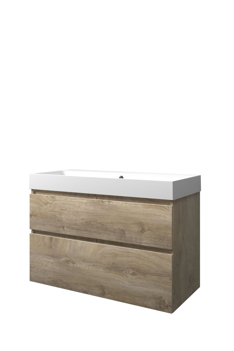 Proline set polystone Loft wast. z. krgt. en onderk. a-sym. 1817111 Raw oak/Mat wit H700xB1000xD460