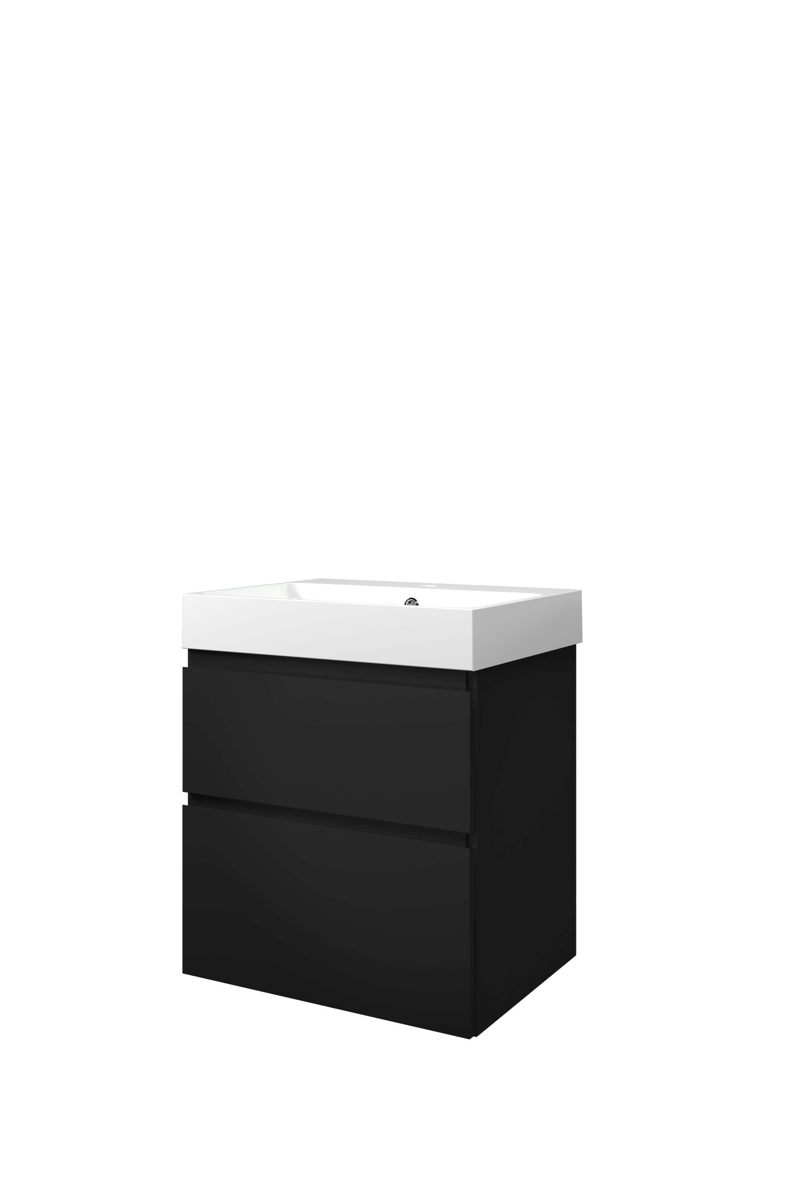 Proline set polystone Loft wast. met 1 krgt. en onderk. a-sym. 1817016 Mat zwart/Glans wit H700xB600xD460