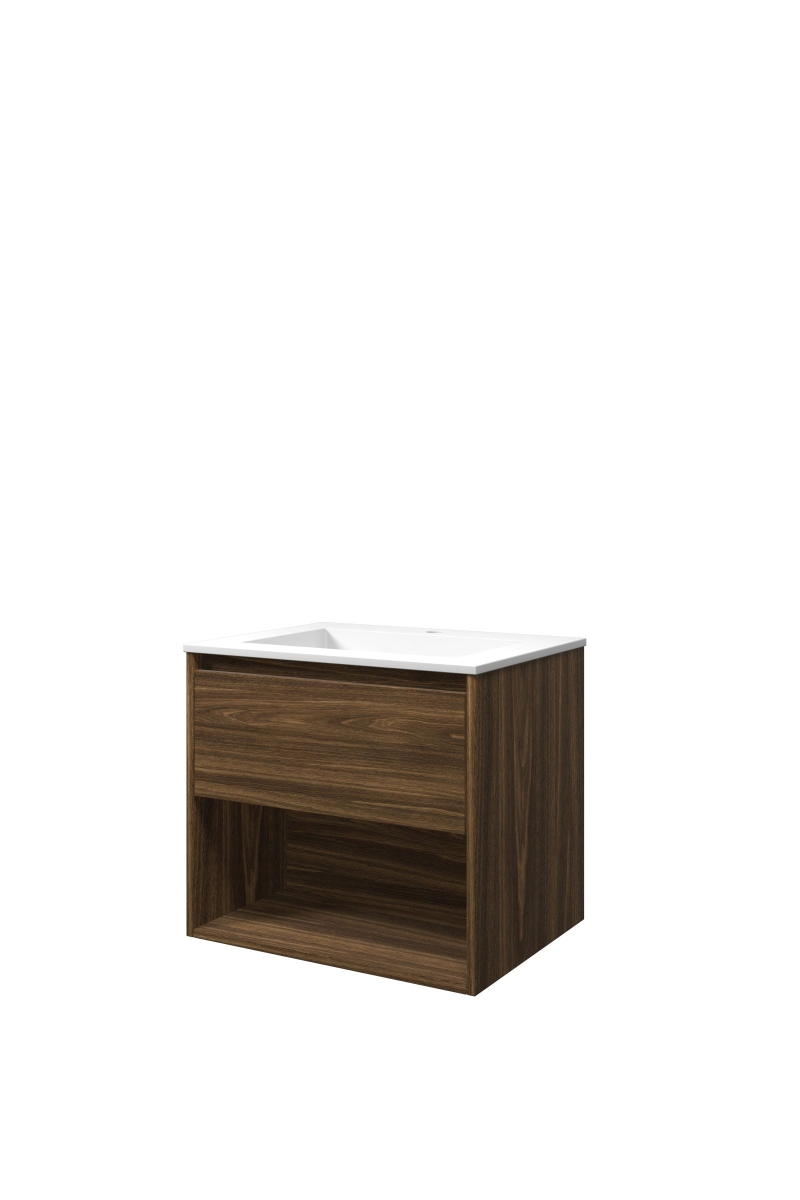 Proline set polystone Elegant wast. met 1 krgt. en onderk. met schap 1815933 Cabana oak/Mat wit H540xB600xD460