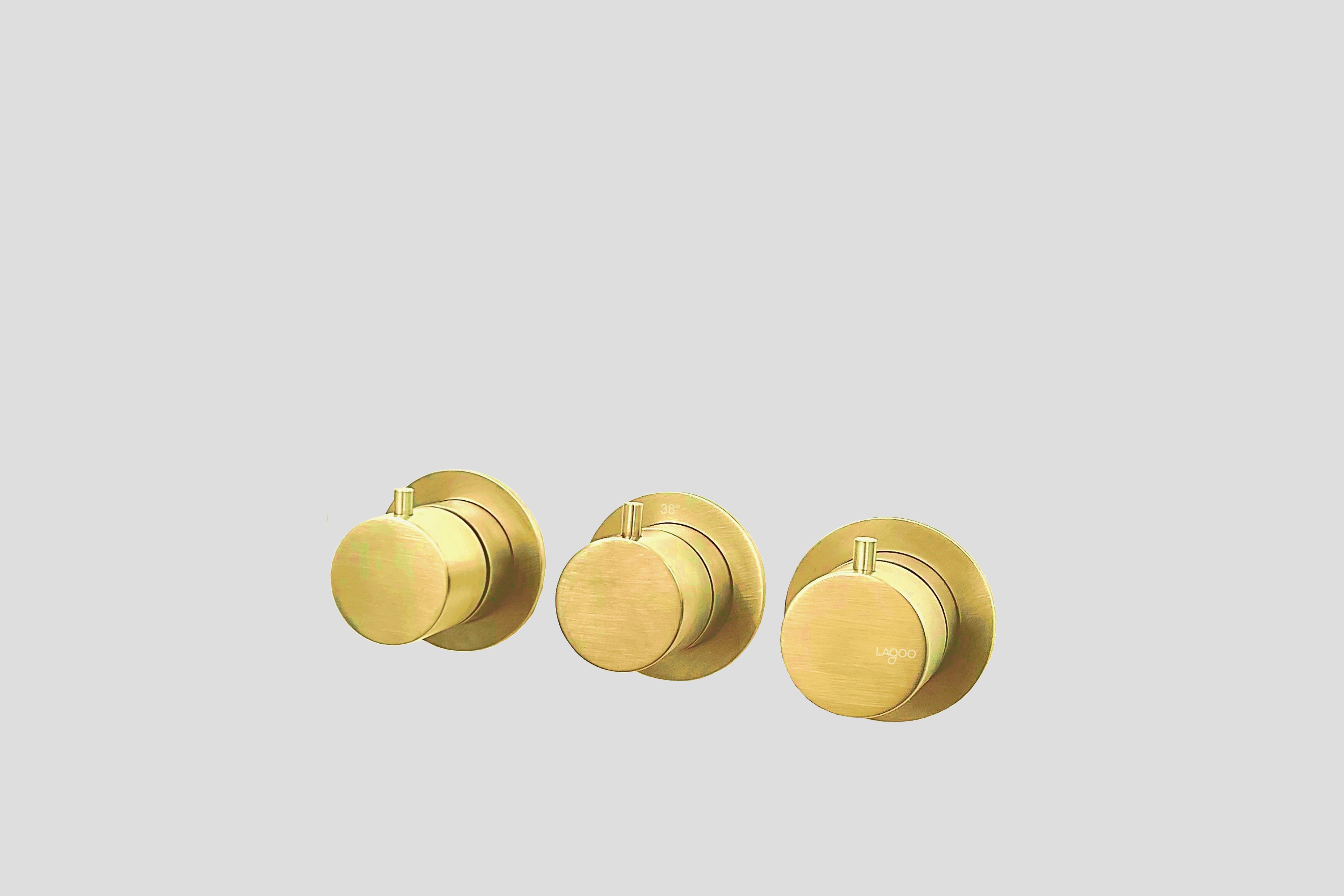 Lagoo Garda Inbouw douche/bad thermostaat Tripple7 met 3-weg omstel G2275BB Brushed Brass PVD