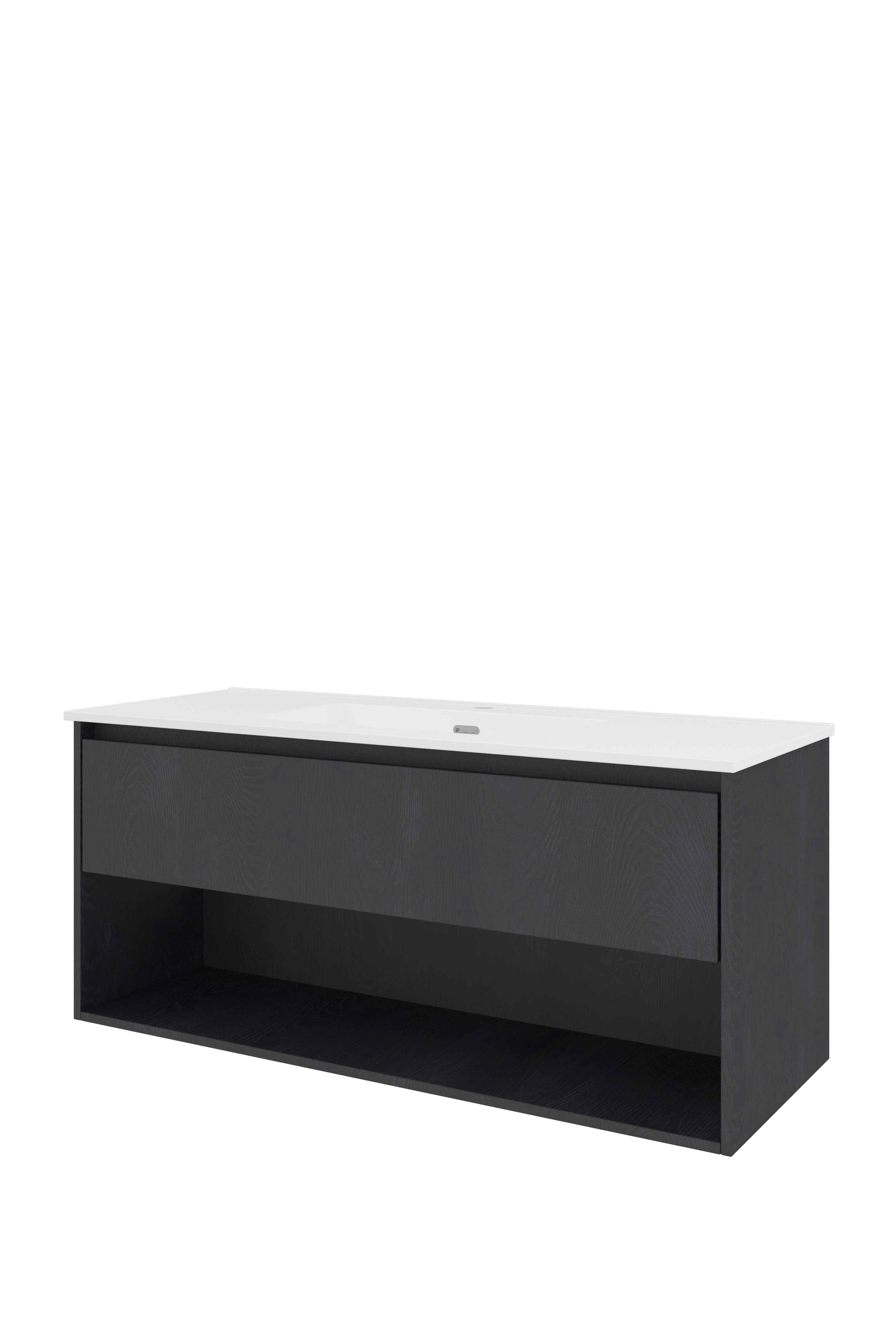 Proline Set porselein Elegant wast. enkel met 1 krgt. en onderkast met schap 1817344 Black oak/Glans wit 1200x460x540