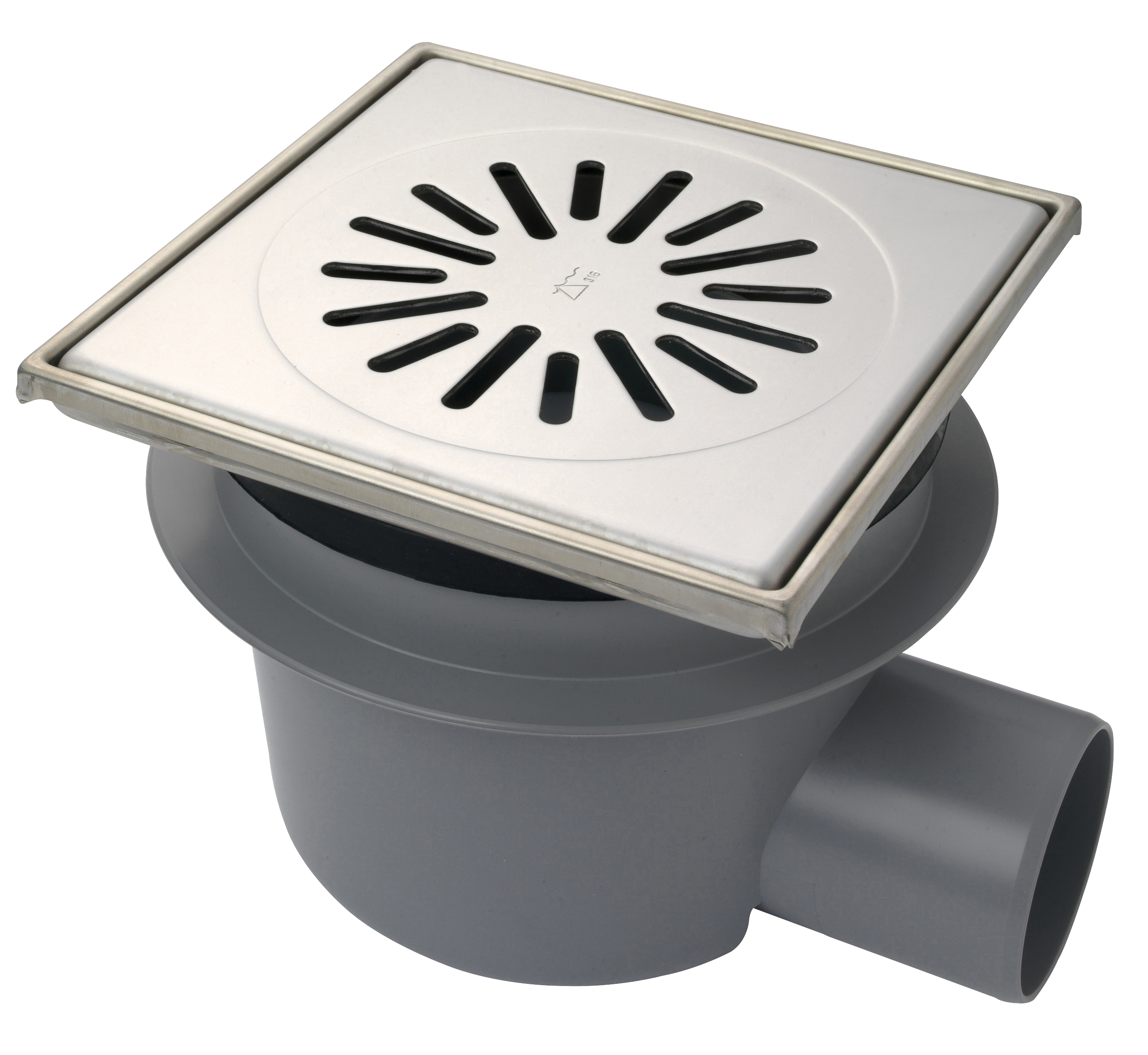 Aquaberg ABS put m/RVS rooster hoogte verstelbaar zij-uitlaat 6321 20x20cm