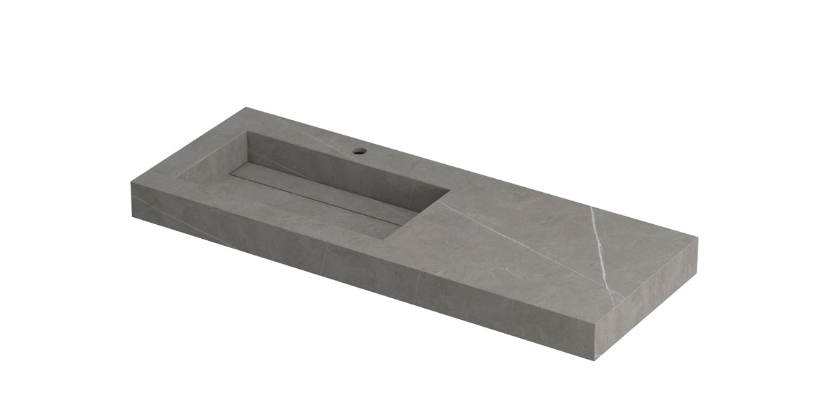 INK Pitch wast. keramische slab L m. drain + front + side skirts 1 krgt. H90xB1200xD450 Armani grey mat / 210531