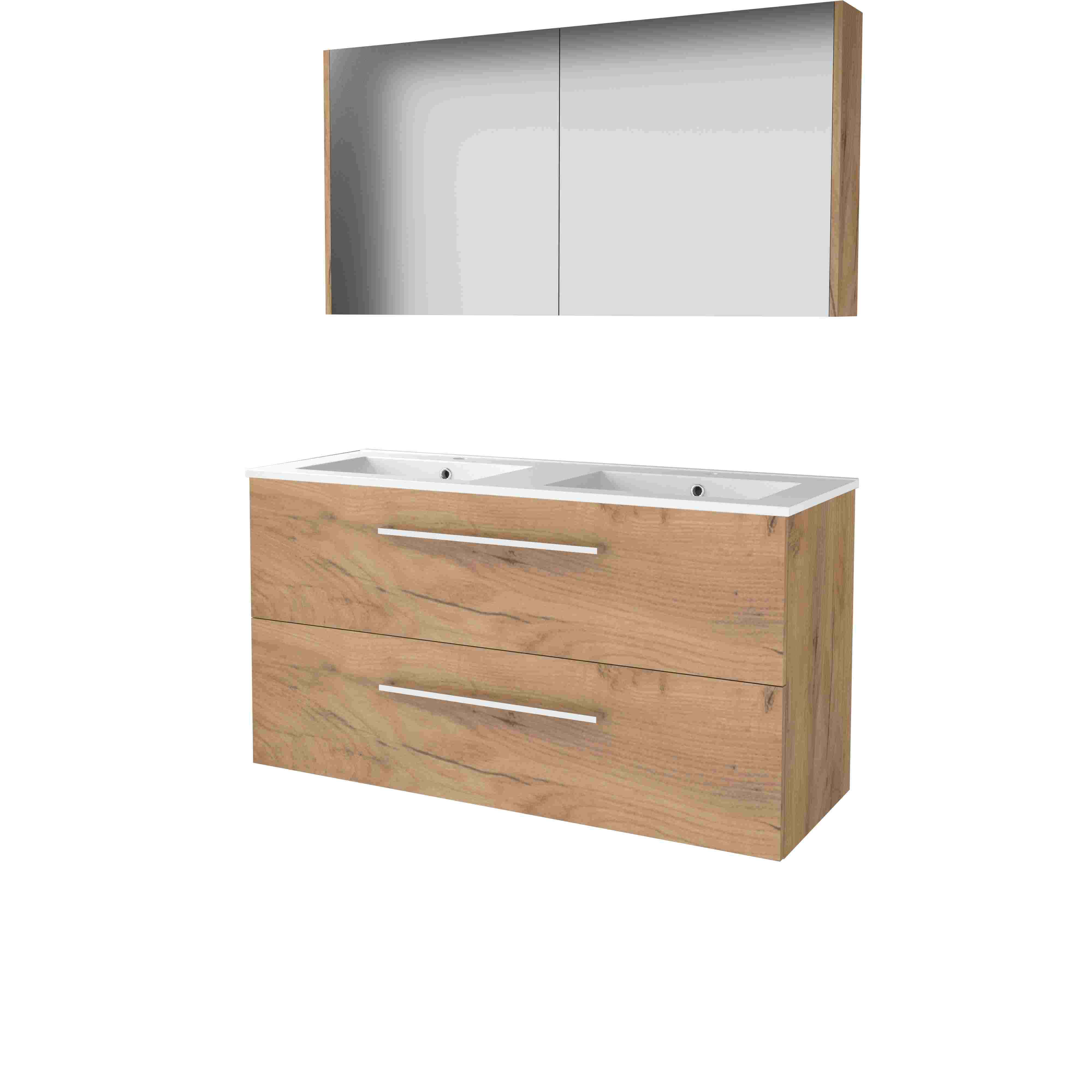 Basic Comfort 46 set 120x46cm met gr. 2 la keram. wast. 2 krgt incl. kast C46GR1202PWO Whisky Oak