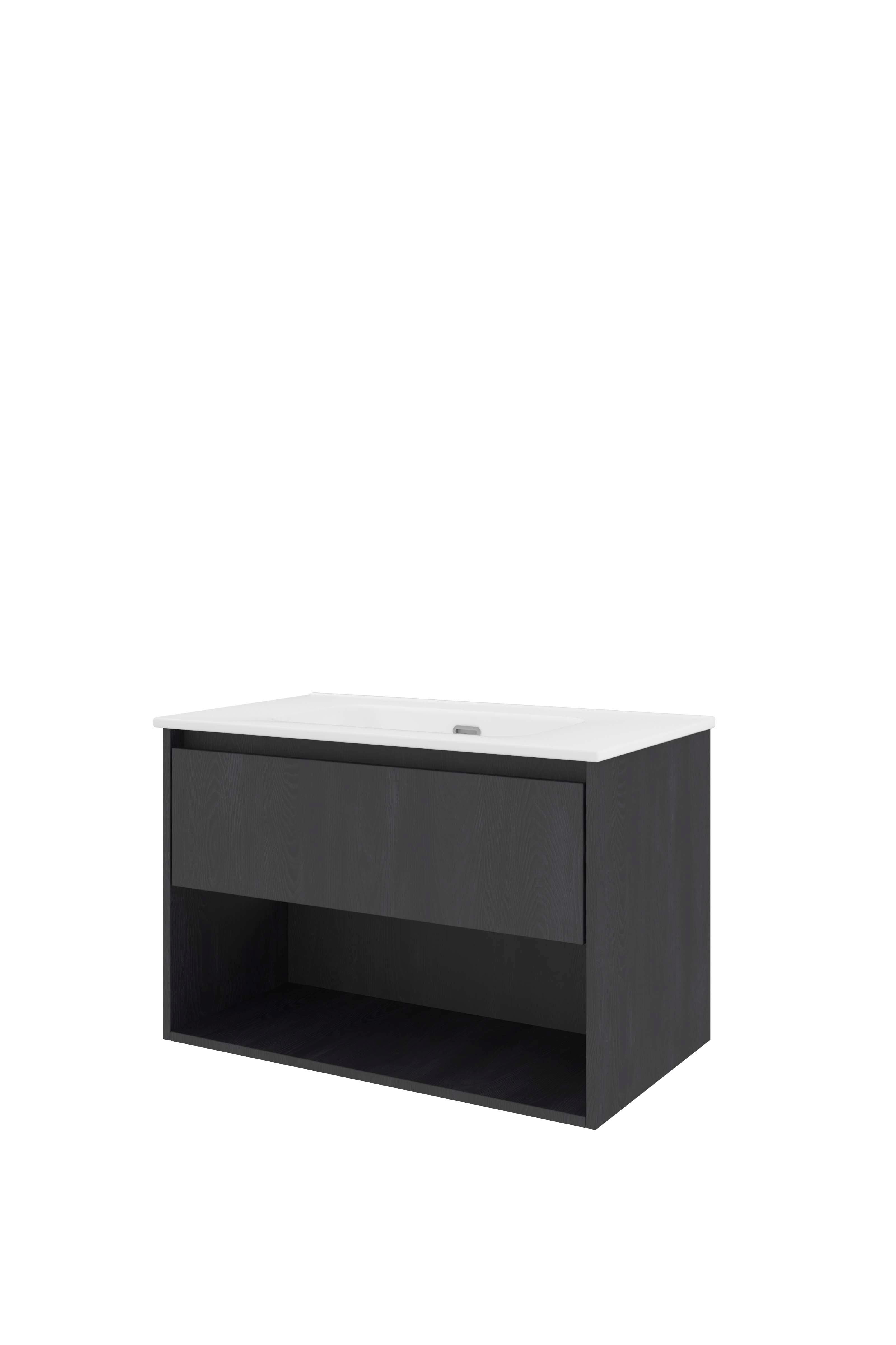 Proline Set porselein Elegant wast. z. krgt. en onderkast met schap 1815024 Black oak/Glans wit 800x460x540