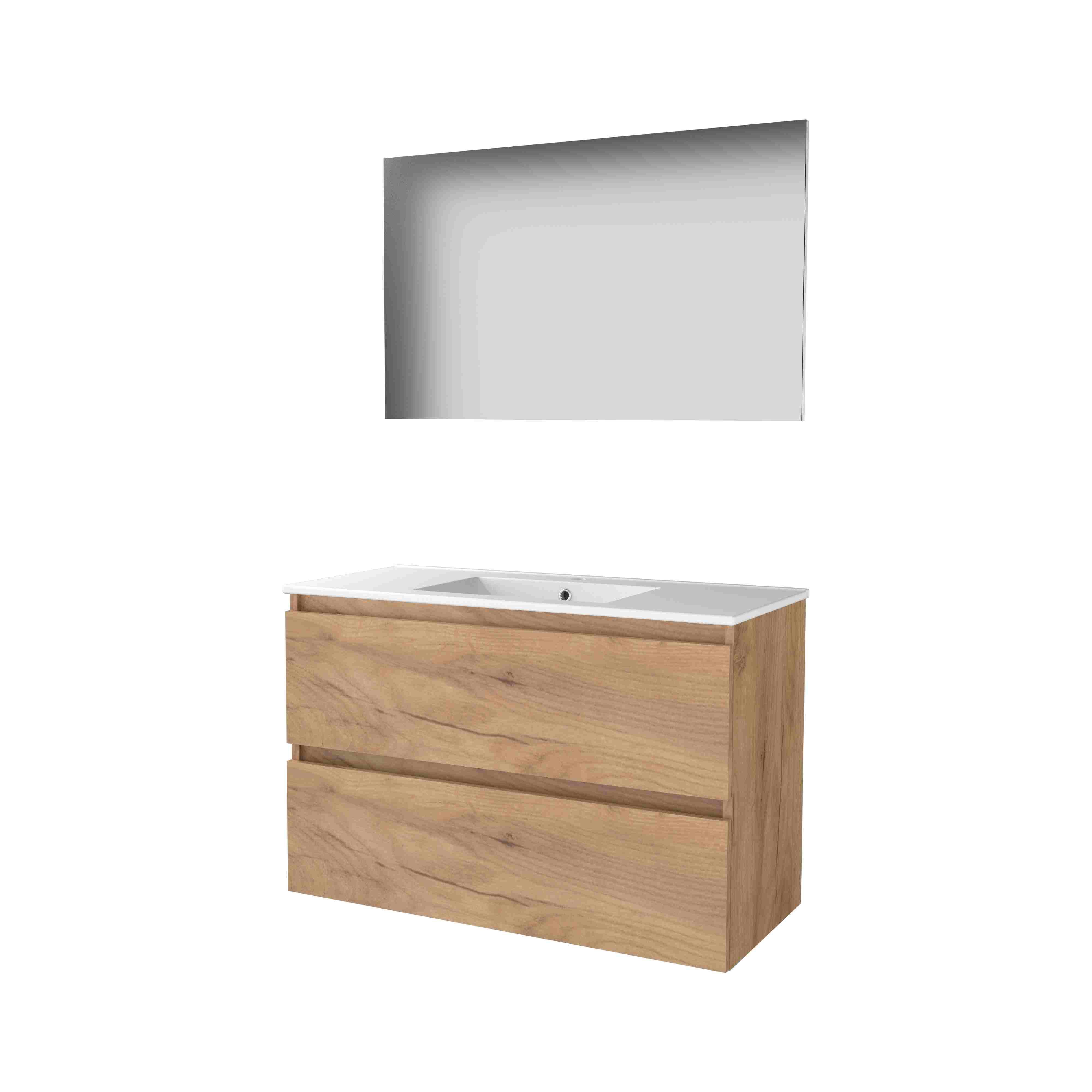 Basic Basic 46 set 100x46cm greepl. 2 la keram. wast. 1 krgt. incl. spiegel B46GL100PWO Whisky Oak