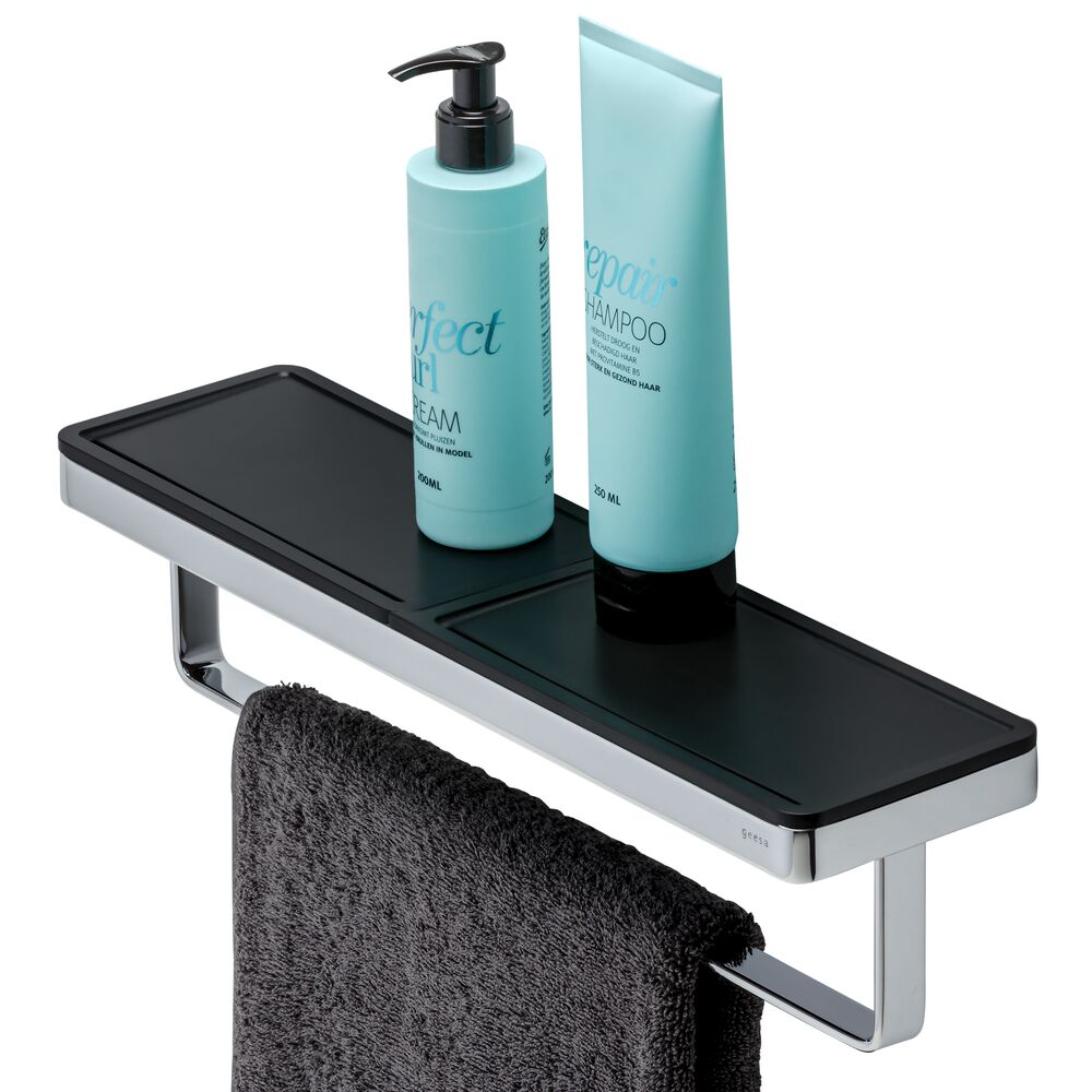 Geesa Frame Handdoekhouder met planchet Zwart / Chroom 918853-02-06-420