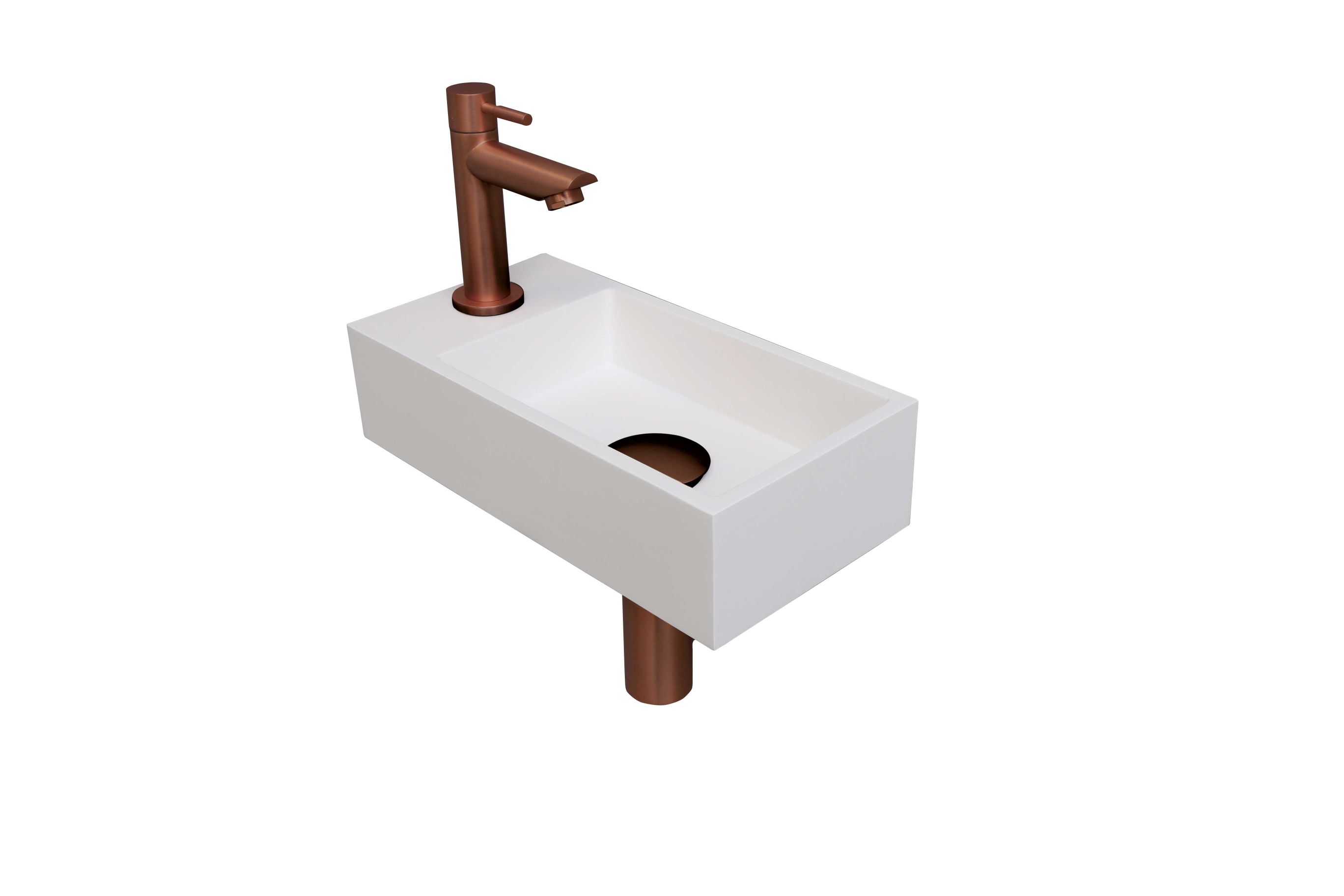 INK fonteinpack Polystone L incl. kraan sifon plug en montageset 1805147 m. wit/mat rose goud H90xB360xD180