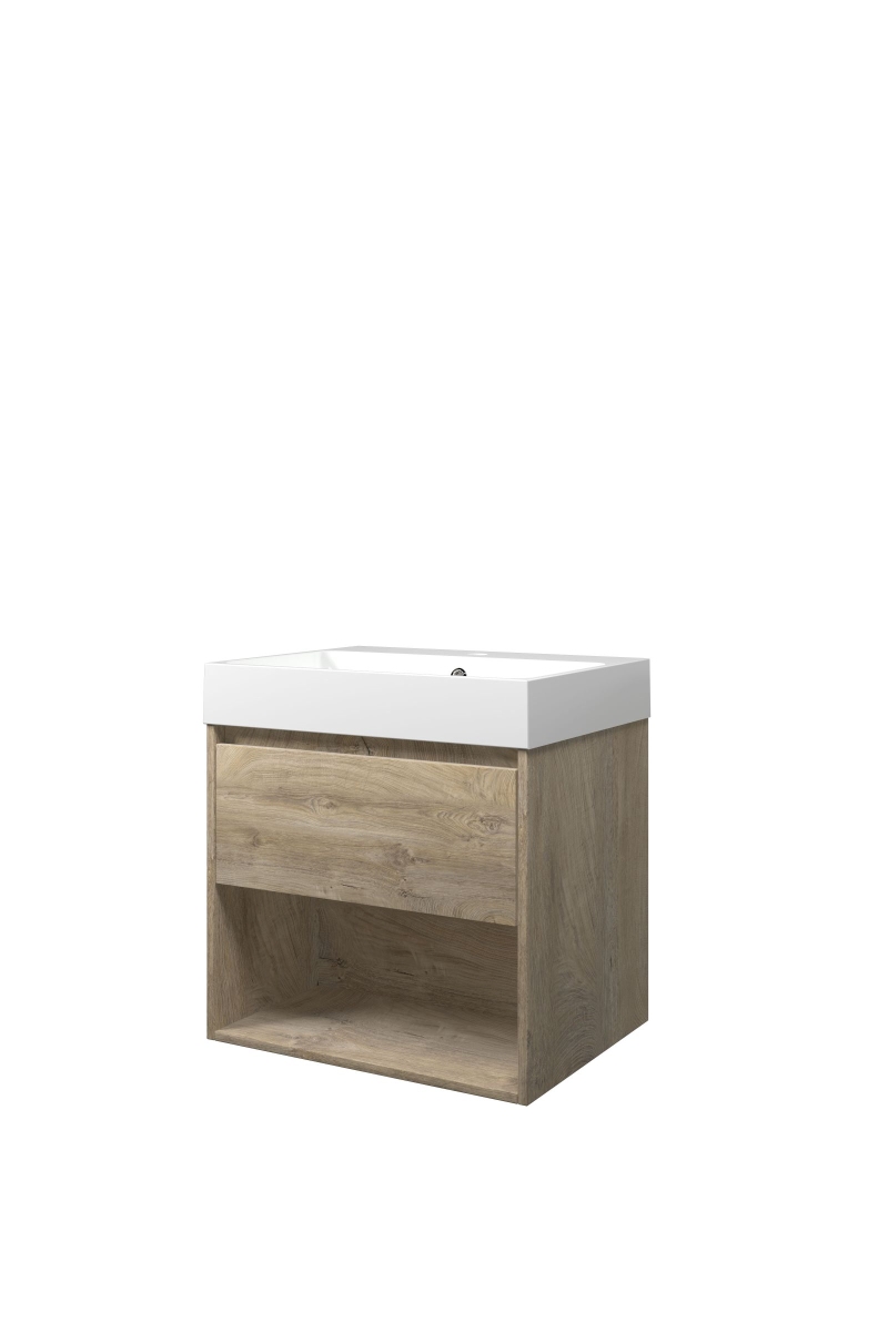 Proline set polystone Loft wast. met 1 krgt. en onderk. met schap 1816611 Raw oak/Glans wit H620xB600xD460