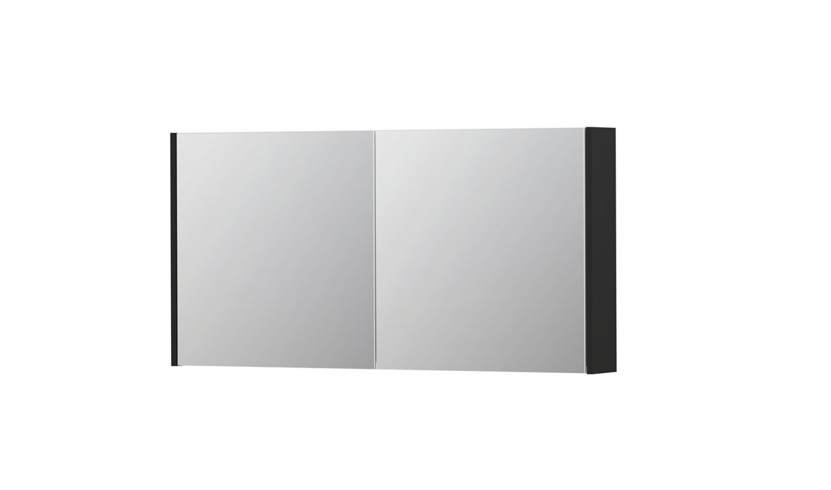 INK SPK1 spiegelkast m. 2 dubbelzijdige spiegeldeuren en stop/schak. 1110705 m. zwart H600xB1200xD140