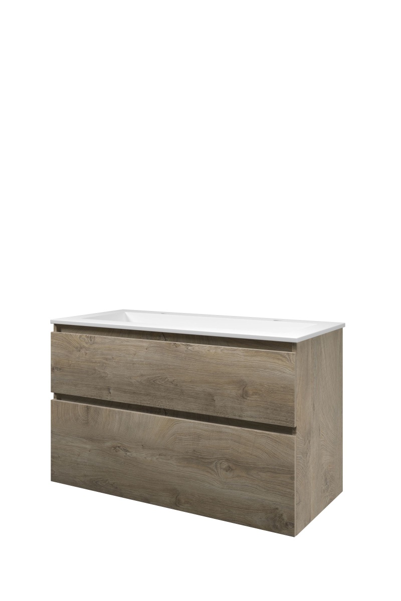 Proline set polystone Elegant wast. met 2 krgt. en onderk. a-sym. 1816451 Raw oak/Mat wit H620xB1000xD460