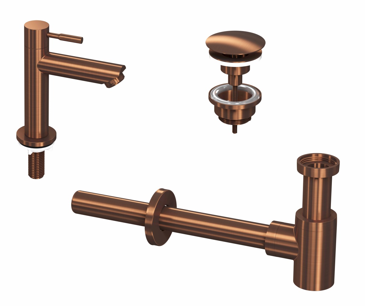 INK 1A fonteinkraan staand laag always open plug en design sifon 9902402 mat rose goud