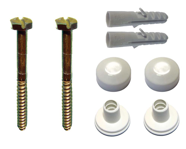 Potschroefset messing zeskant 70mm Wit. m. pluggen