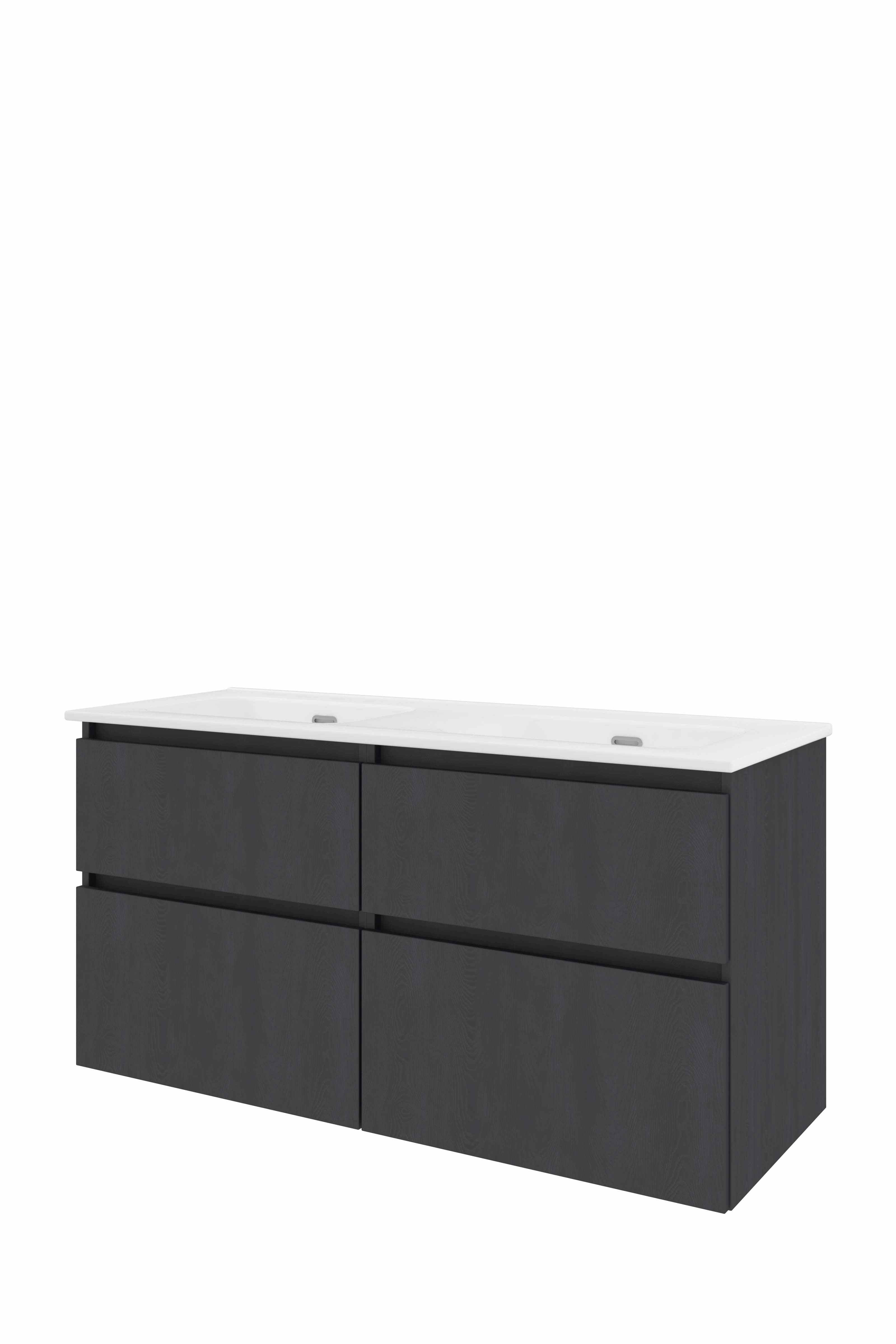 Proline Set porselein Elegant wast. z. kr.gaten en onderkast 4 laden a-sym. 1815287 Black oak/Glans wit 1200x460x620