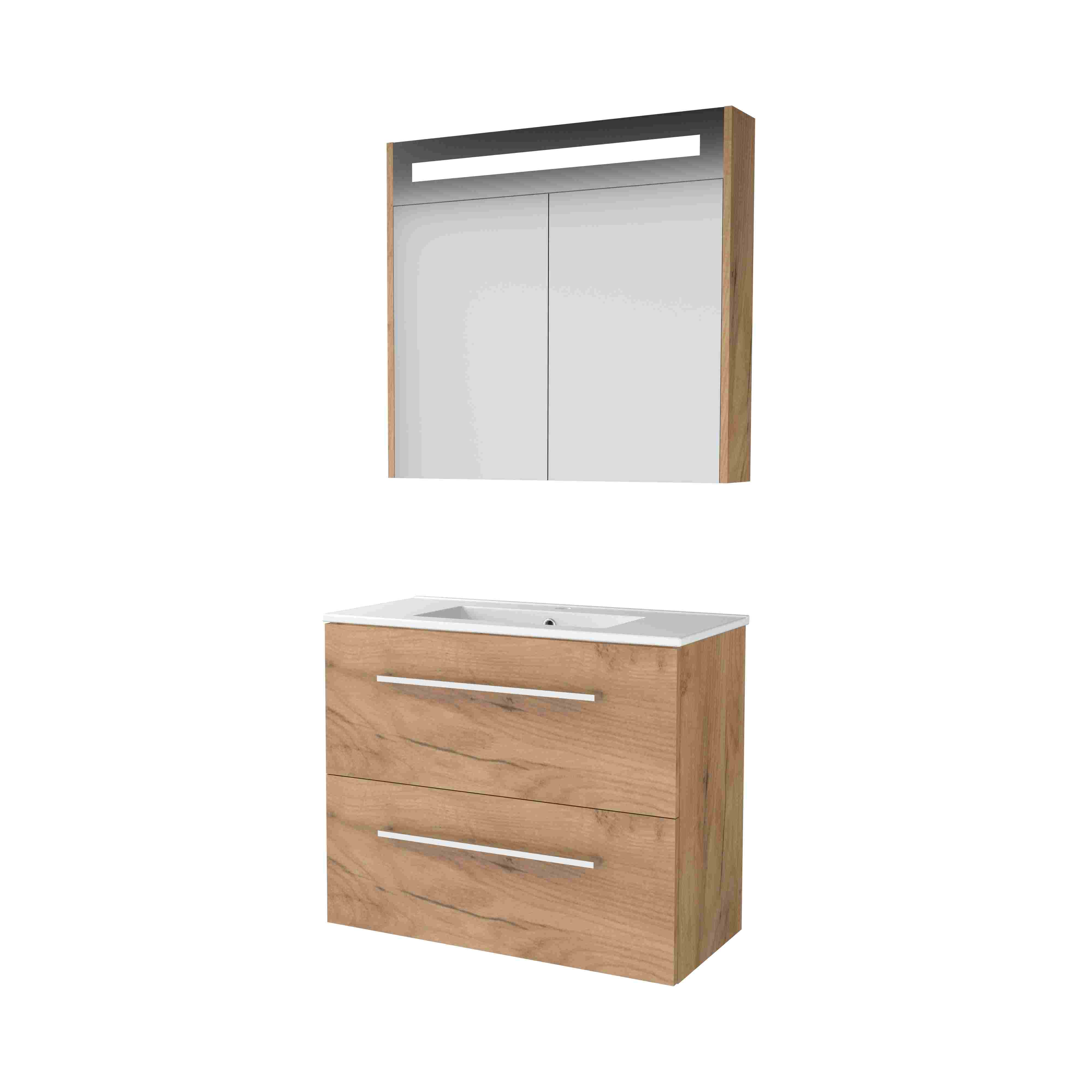 Basic Premium 39 set 80x39cm met gr. 2 la keram. wast. 1 krgt. incl. kast m. verl. P39GR80PWO Whisky Oak