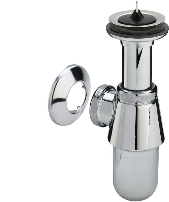 Chroom plugbekersifon z/muurbuis+rozet 1 1/4 (20.714.5)