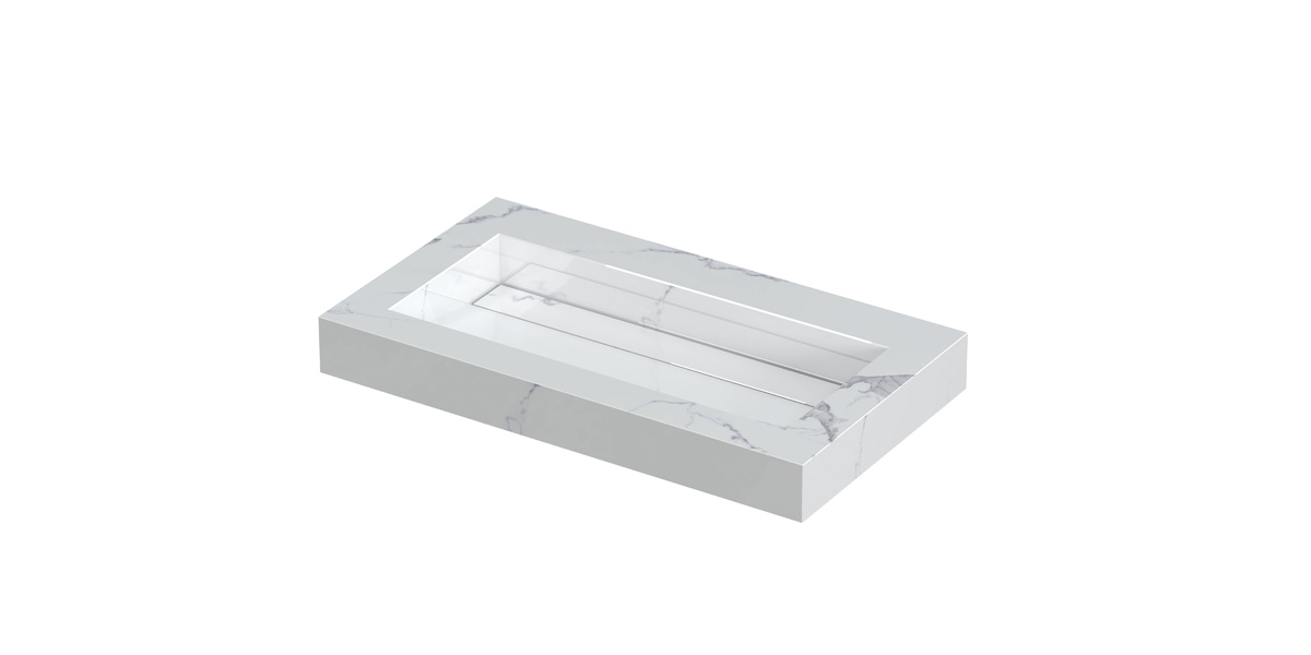 INK Pitch wast. keramische slab bak m. drain + front + side skirts zonder krgt. H90xB800xD450 Statuario glans / 210323