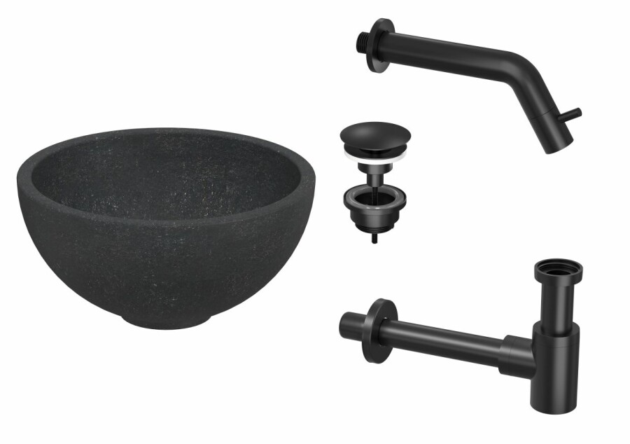 Proline pack kom hardsteen wandkraan sifon + plug H120xB240xD240 Blue stone/Mat zwart / 1805257