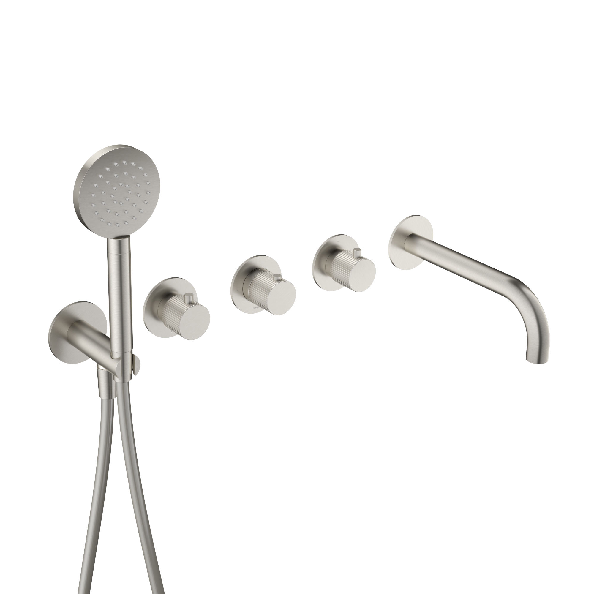 Hotbath GUY afbouwdeel bad/douche thermostaat met 2 stopkranen met uitloop GY7072REXTGN Geborsteld nikkel