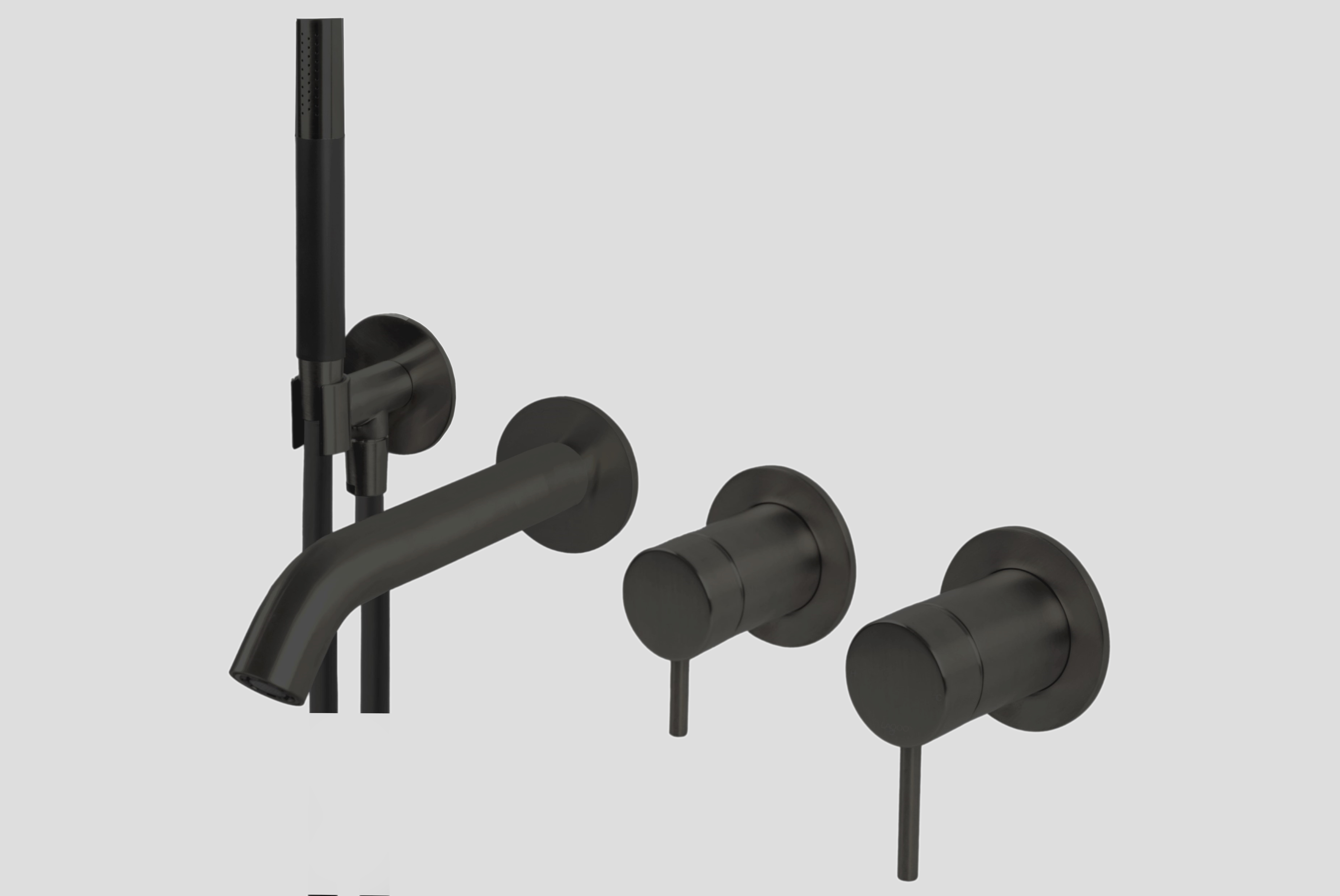 Lagoo Garda inbouw douche/badmengkraan afb.deel met omstel handd. staaf en doucheslang G3206MB Matt Black