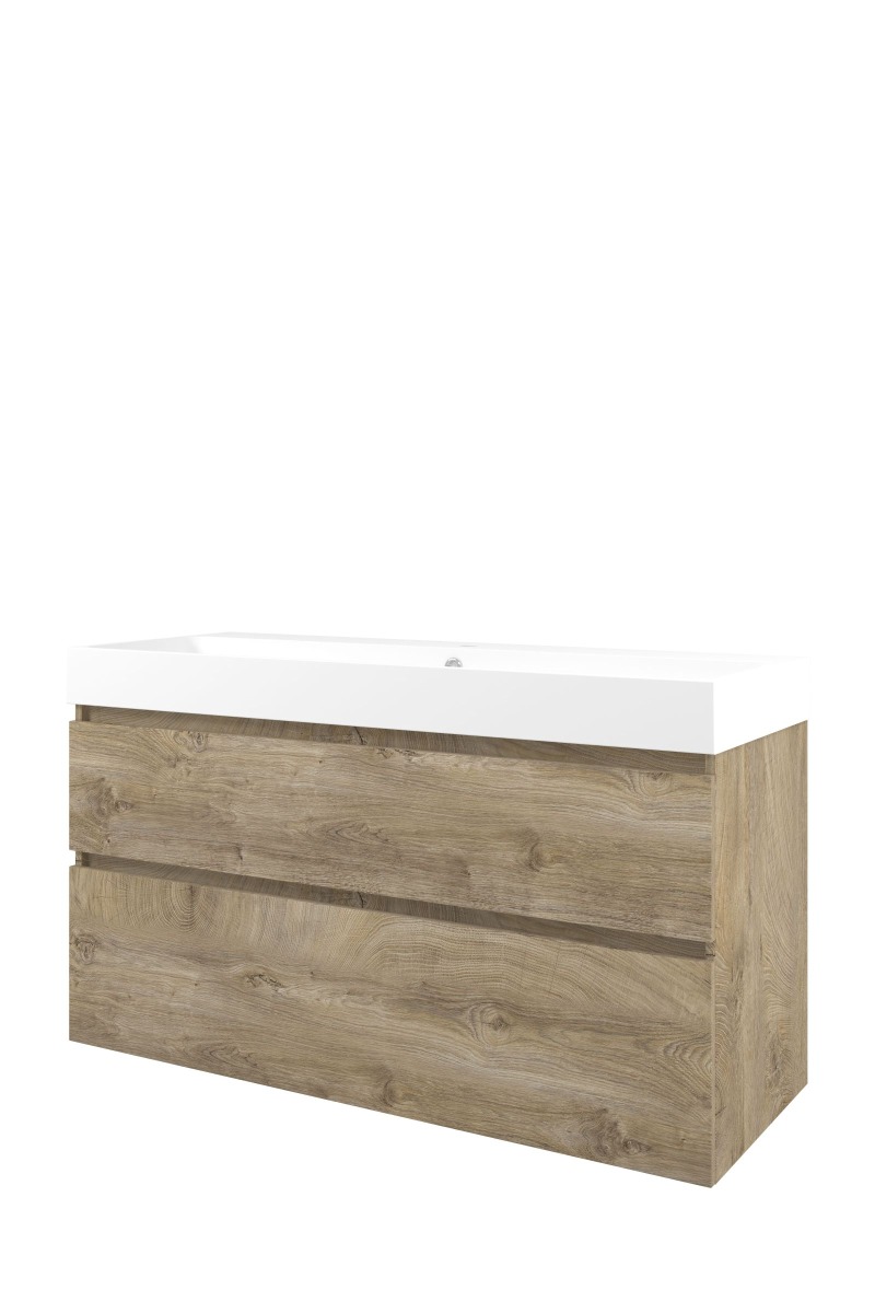 Proline set polystone Loft wast. met 1 krgt. en onderk. a-sym. 1817181 Raw oak/Mat wit H700xB1200xD460