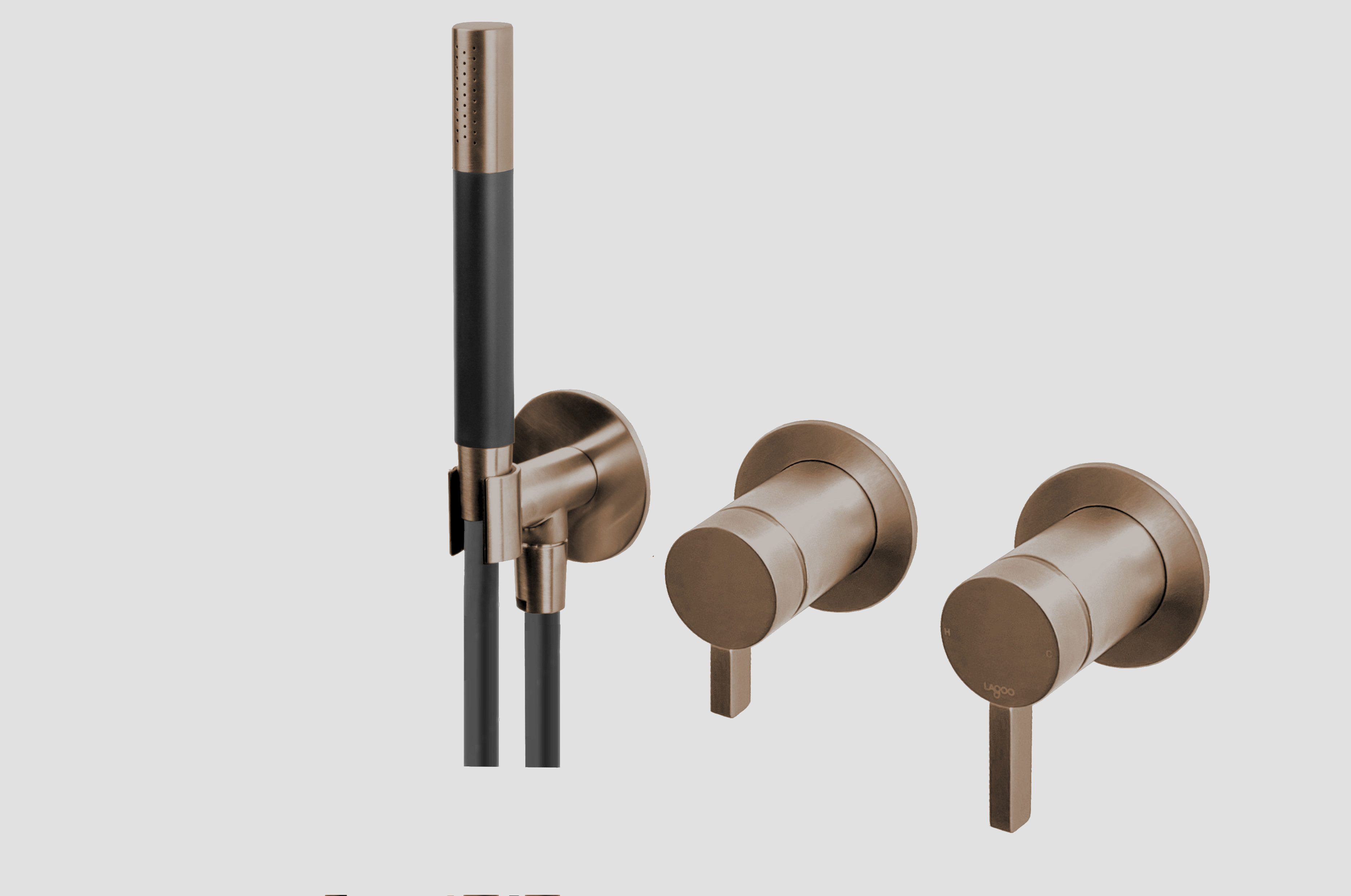 Lagoo Como Inbouw douche-/badmengkraan m. omstel afbouwdeel en handdouche CM3218BK Brushed Copper PVD