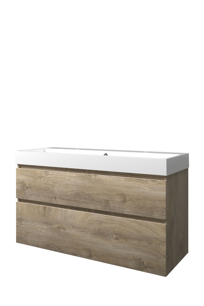 Proline set polystone Loft wast. met 2 krgt. en onderk. a-sym. 1817161 Raw oak/Glans wit H700xB1200xD460
