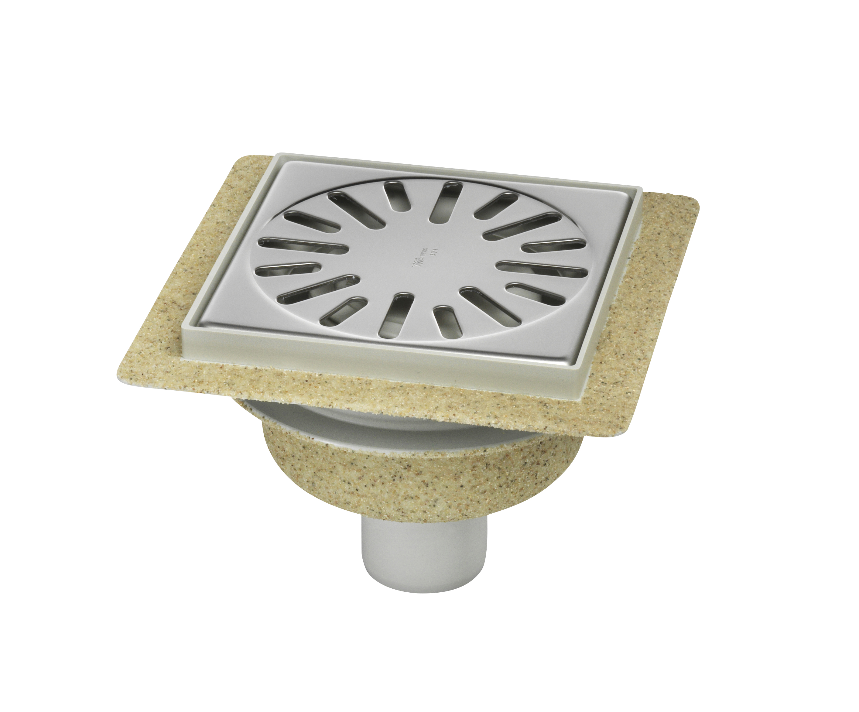 Aquaberg ABS put m/RVS rooster onder uitlaat verstelbaar vert-hor 4015146FA 14.6x14.6cm bezand