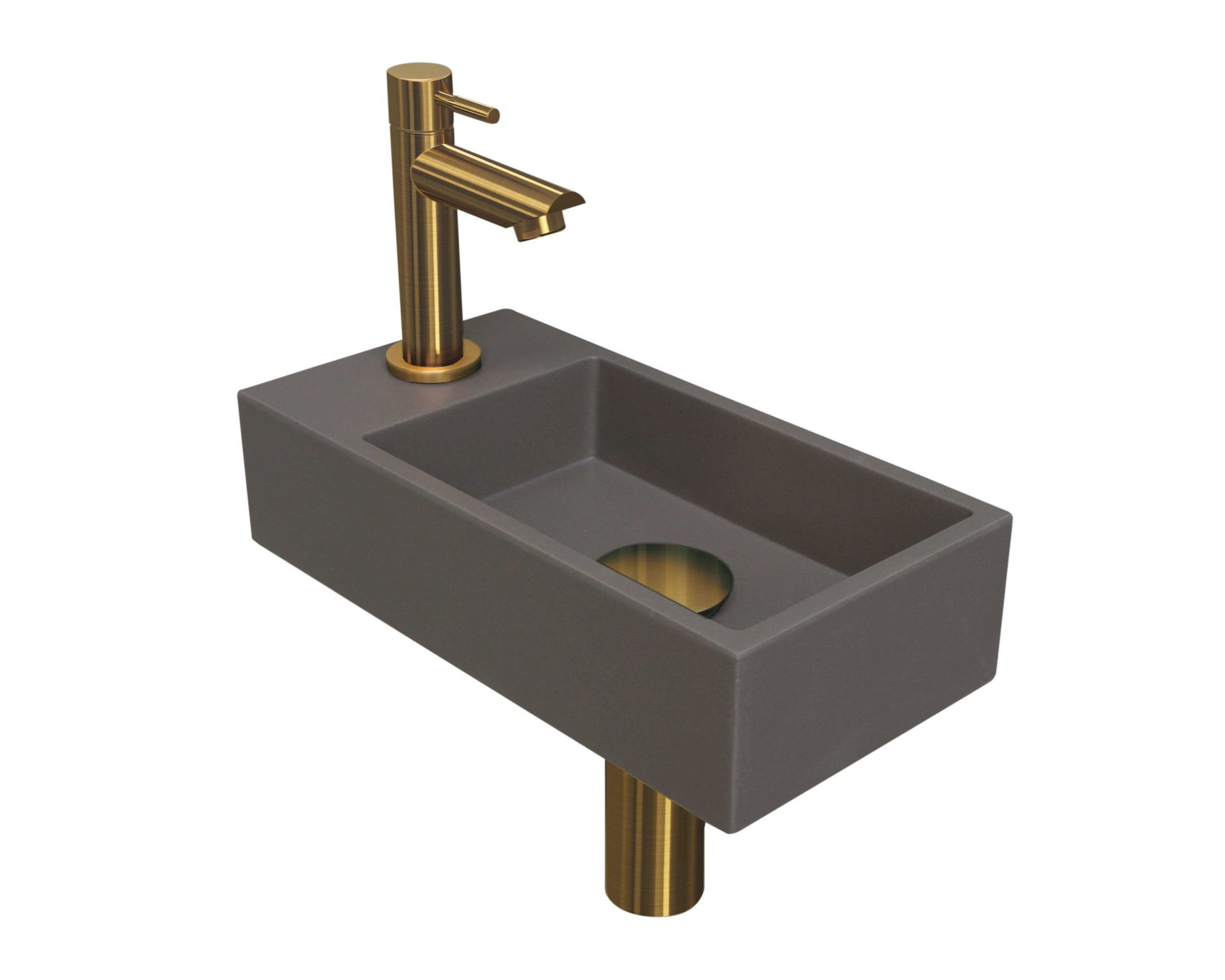 INK fonteinpack Quartz L incl. kraan sifon plug en montageset 1805145 Quartz beton/mat goud H90xB360xD180