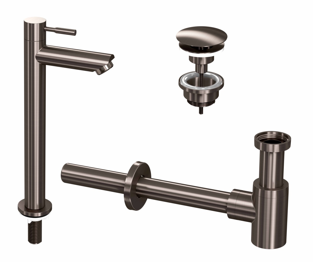 INK set 2A fonteinkraan staand hoog always open plug en design sifon 9902414 metal black