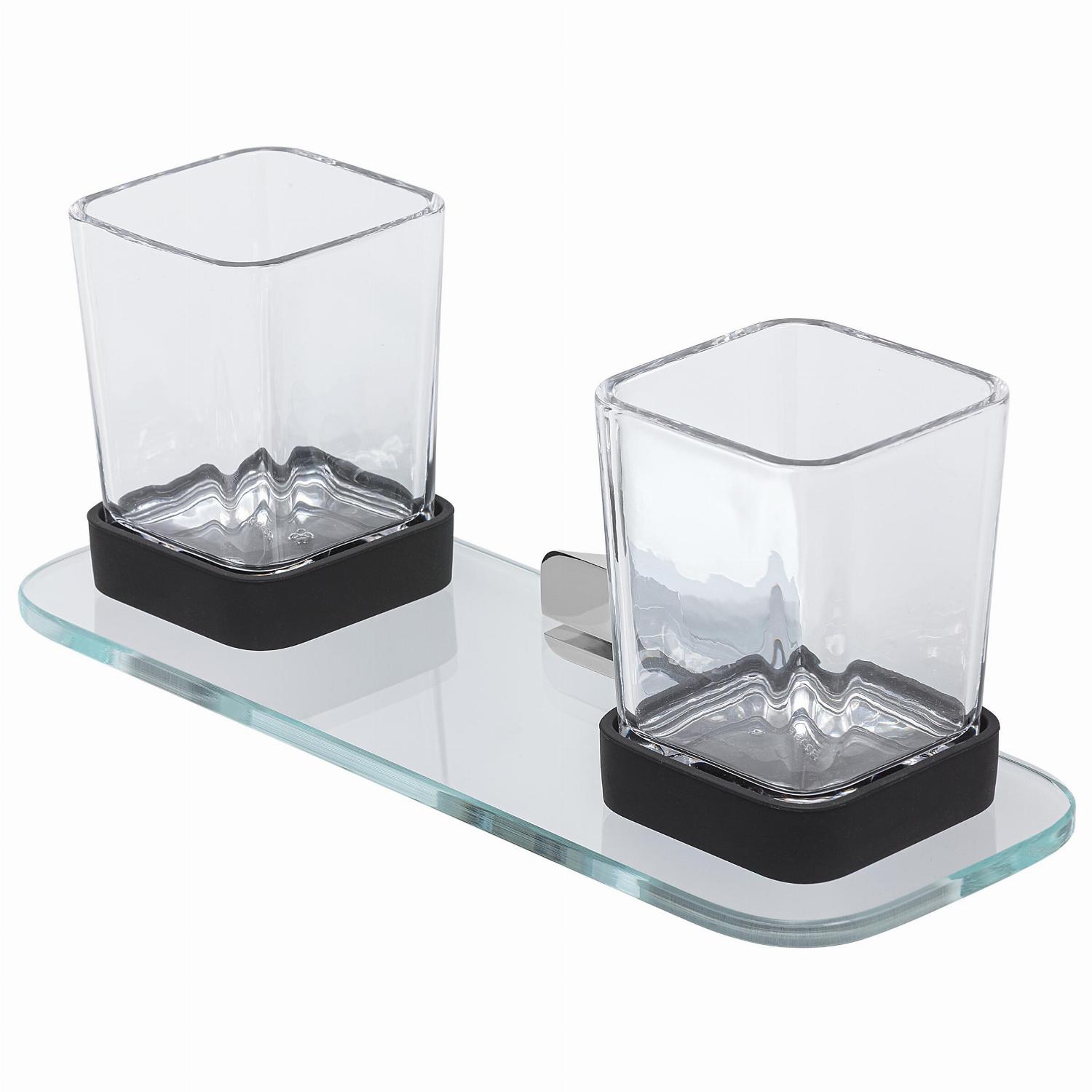 Geesa Shift glashouder dubbel chr. met planchet van transparant glas 919934-02