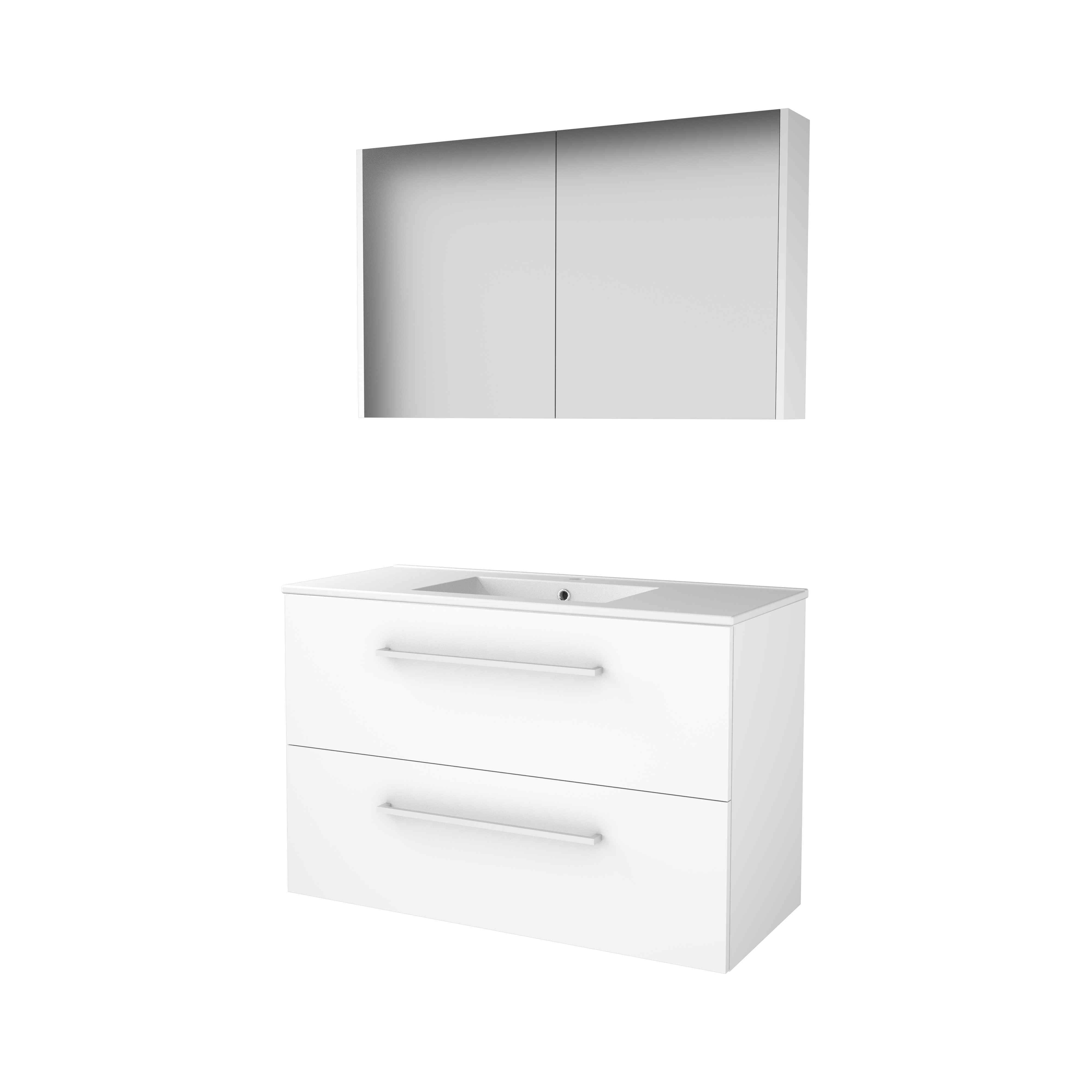 Basic Comfort 46 set 100x46cm met gr. 2 la keram. wast. 1 krgt. incl. kast C46GR100PIW Ice White