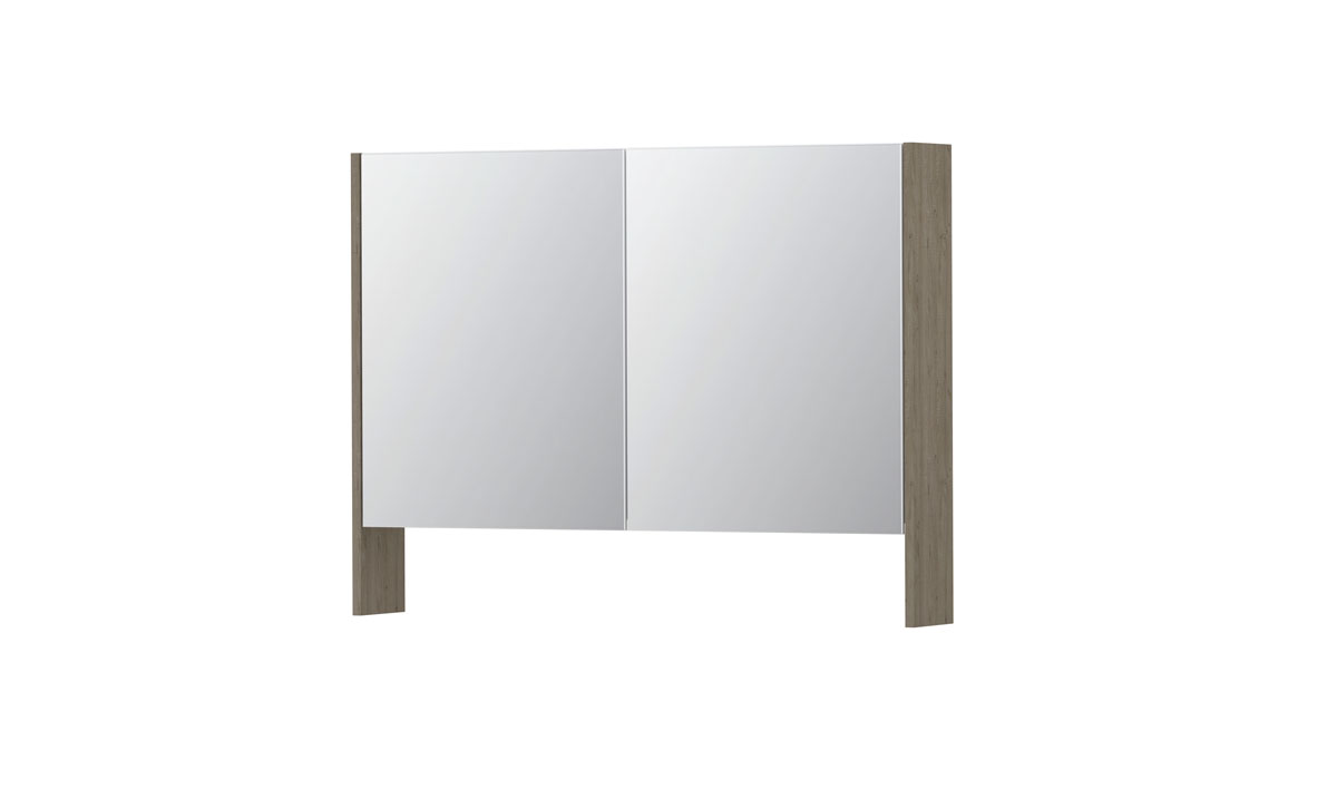INK SPK3 spiegelkast m. dubbel gesp. 2 deuren icm open planchet en stop/schak. 1110216 Greige eiken H740xB1000xD140