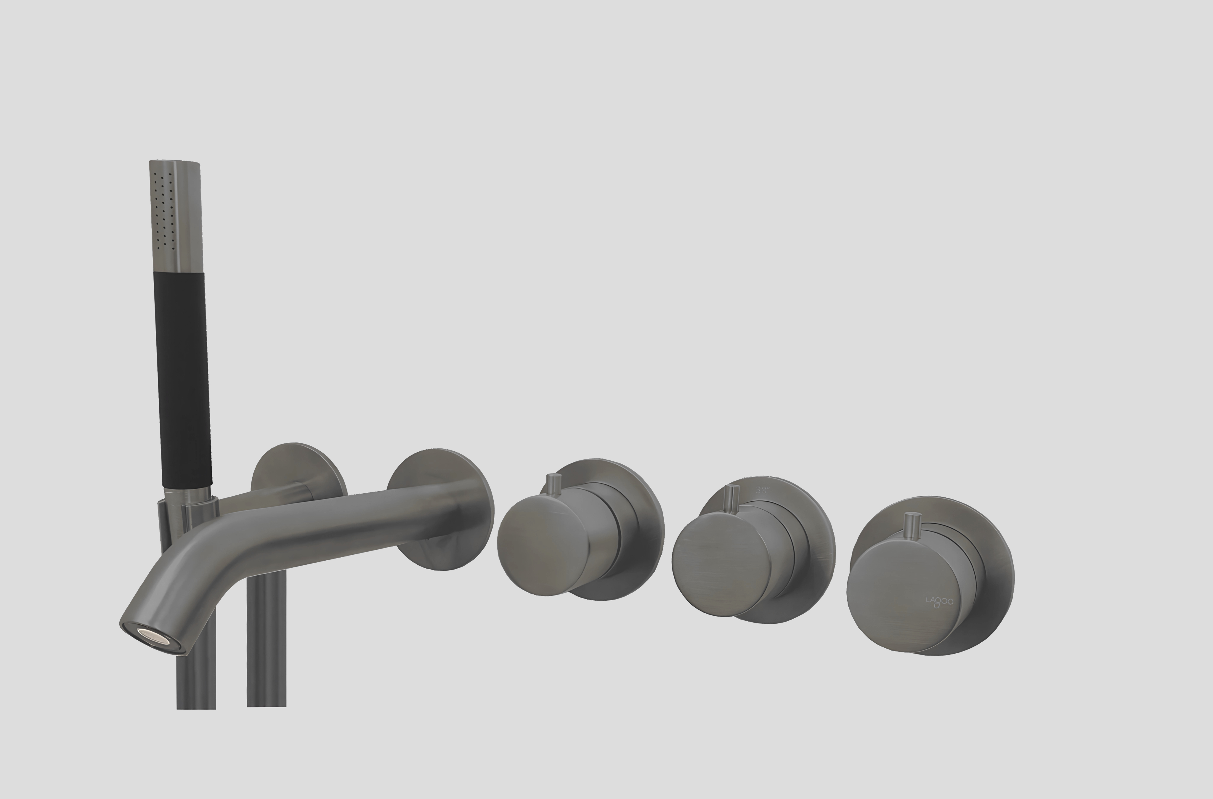 Lagoo inbouw bad thermostaat Tripple7  met uitloop. 2-weg omstel en handdouche G3207GM Gun Metal PVD