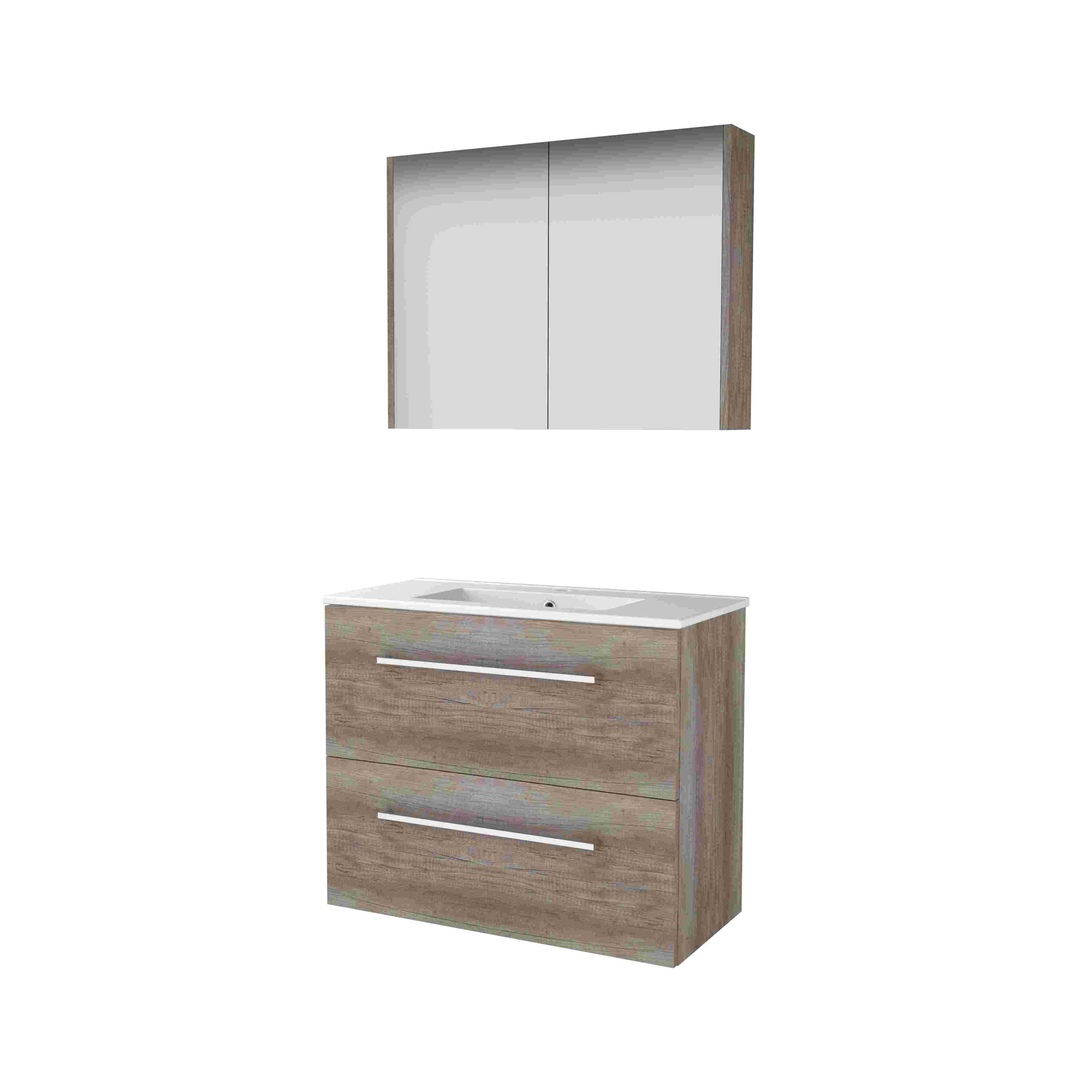 Basic Comfort 39 set 80x39cm met gr. 2 la keram. wast. 1 krgt. incl. kast C39GR80PSO Scotch Oak