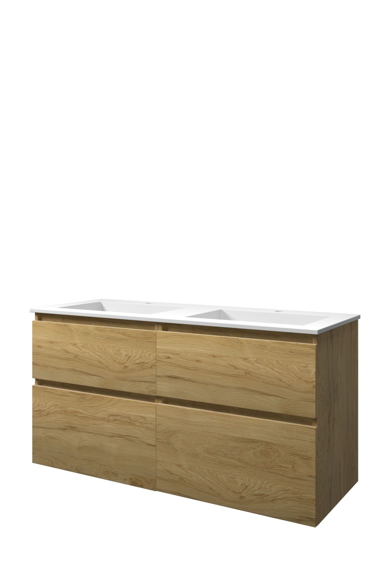 Proline set polystone Elegant wast. met 2 krgt. en onderk. 4 laden a-sym. 1816532 Ideal oak/Mat wit H620xB1200xD460