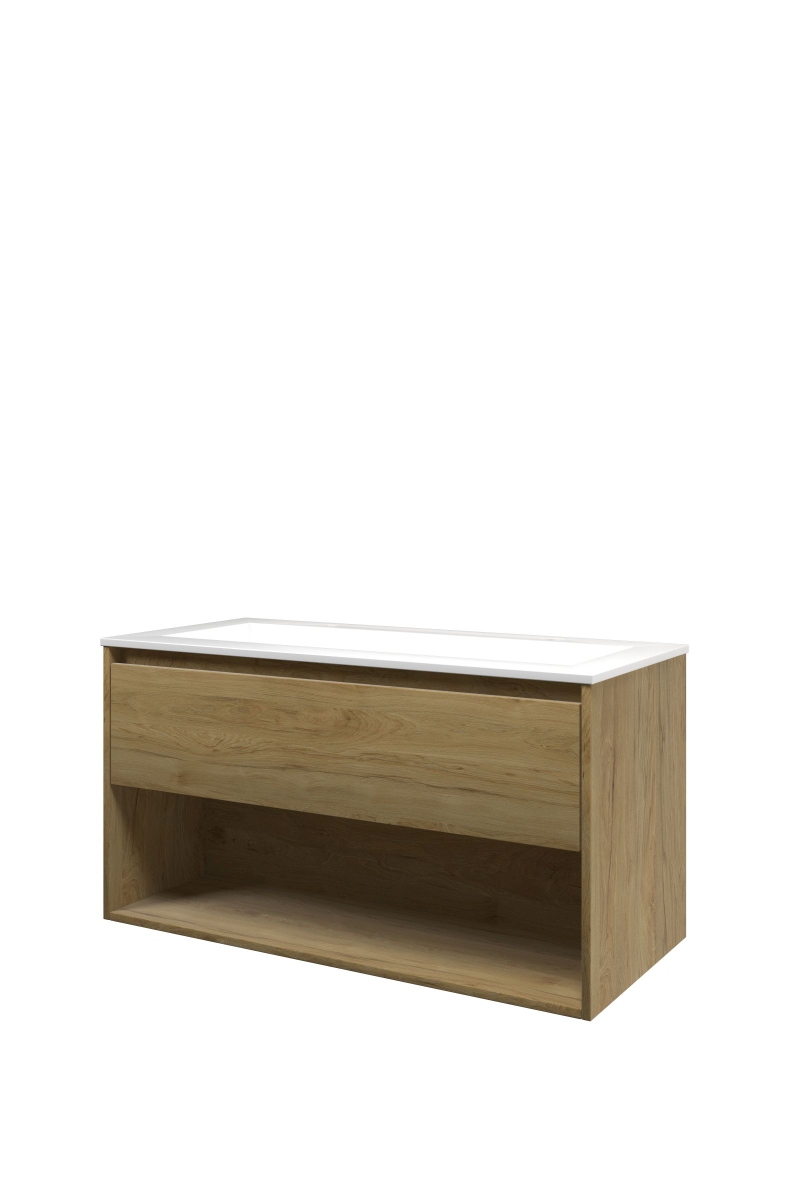 Proline set polystone Elegant wast. met 2 krgt. en onderk. met schap 1816002 Ideal oak/Glans wit H540xB1000xD460