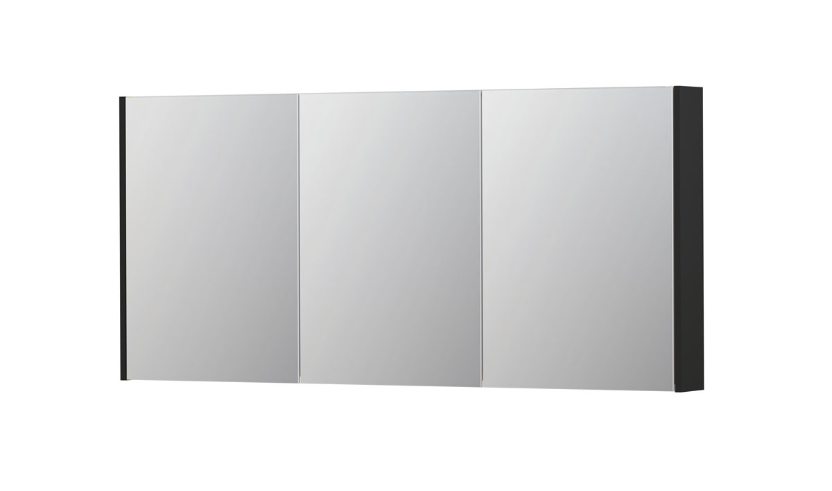 INK SPK2 spiegelkast m. 3 dubbelzijdige spiegeldeuren en stop/schak. 1105505 m. zwart H730xB1600xD140